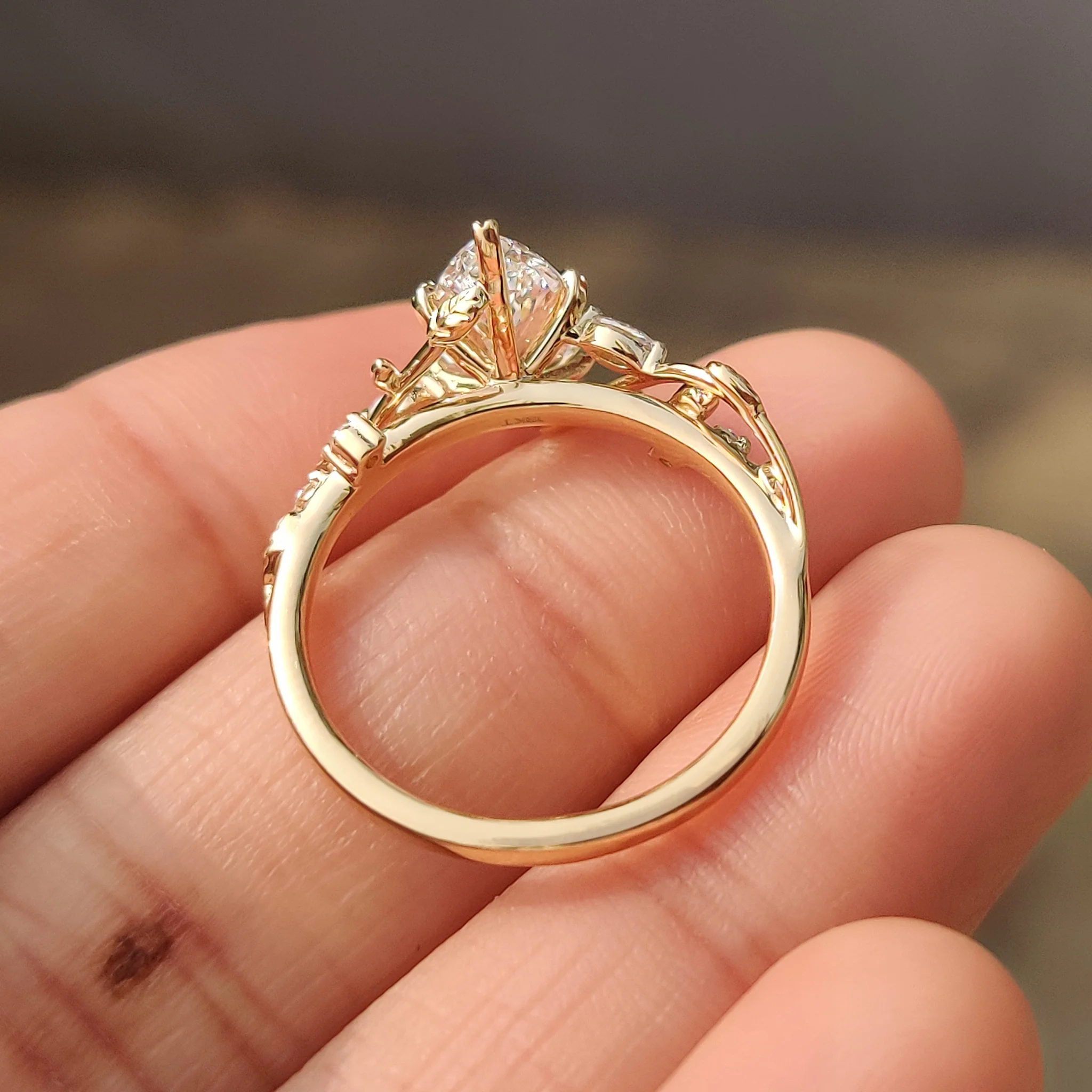 Nature Inspired Marquise Diamond Ring with Secure Leaf Style Prong - Image 7