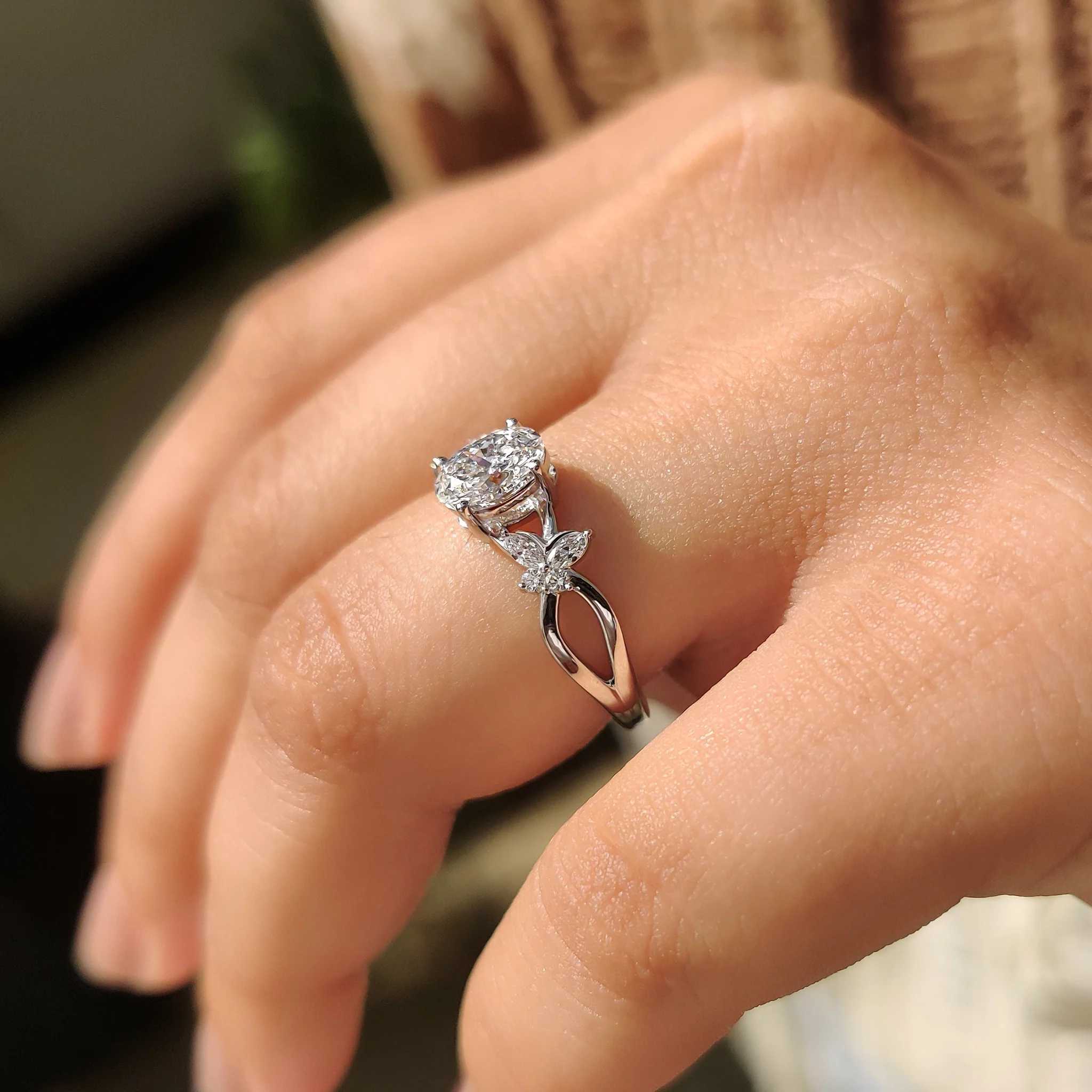 Nature Inspired Oval Cut Engagement Ring - Image 3