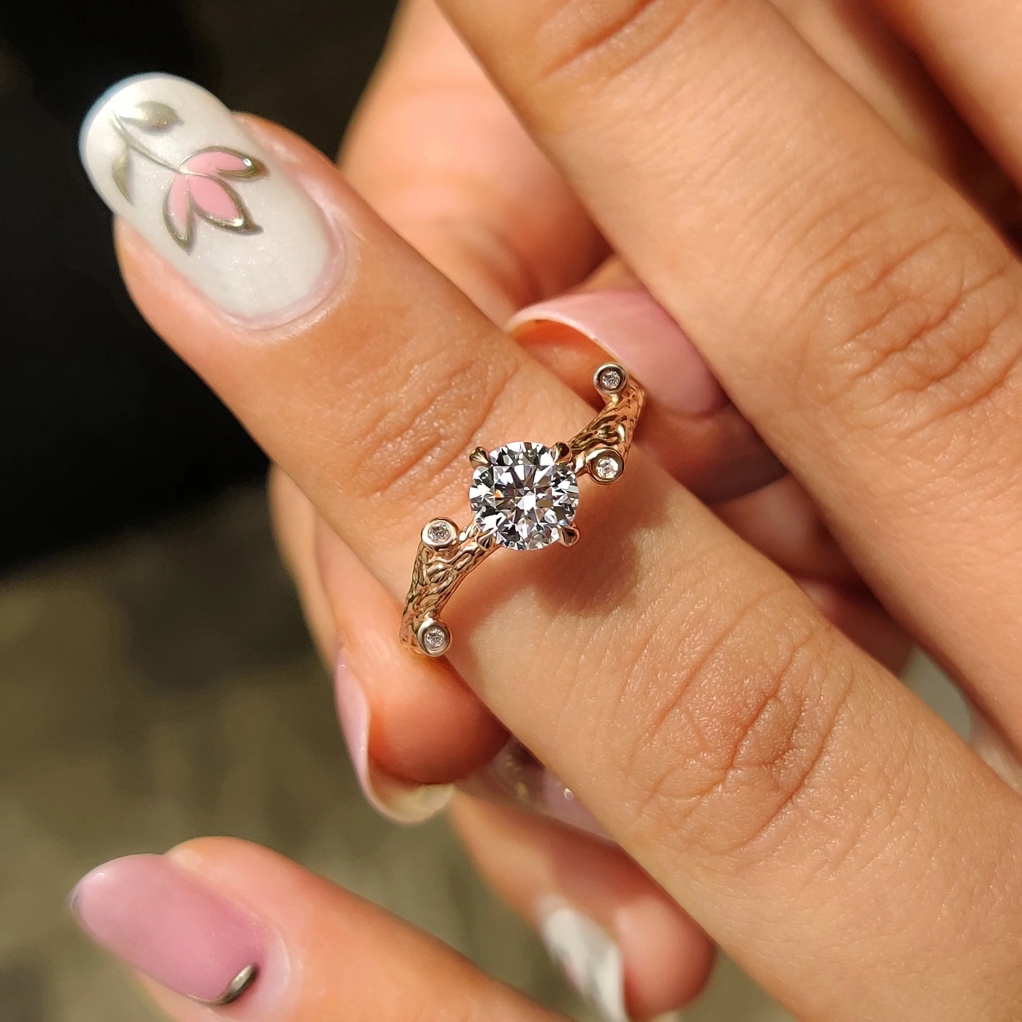 Nature Inspired Round Diamond Engagement Ring - Image 4