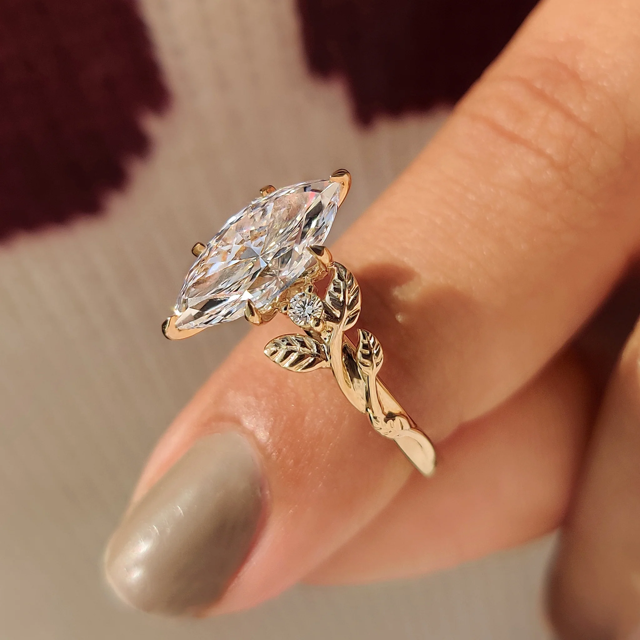 Nature Inspired Three Stone Marquise Engagement Ring - Image 10
