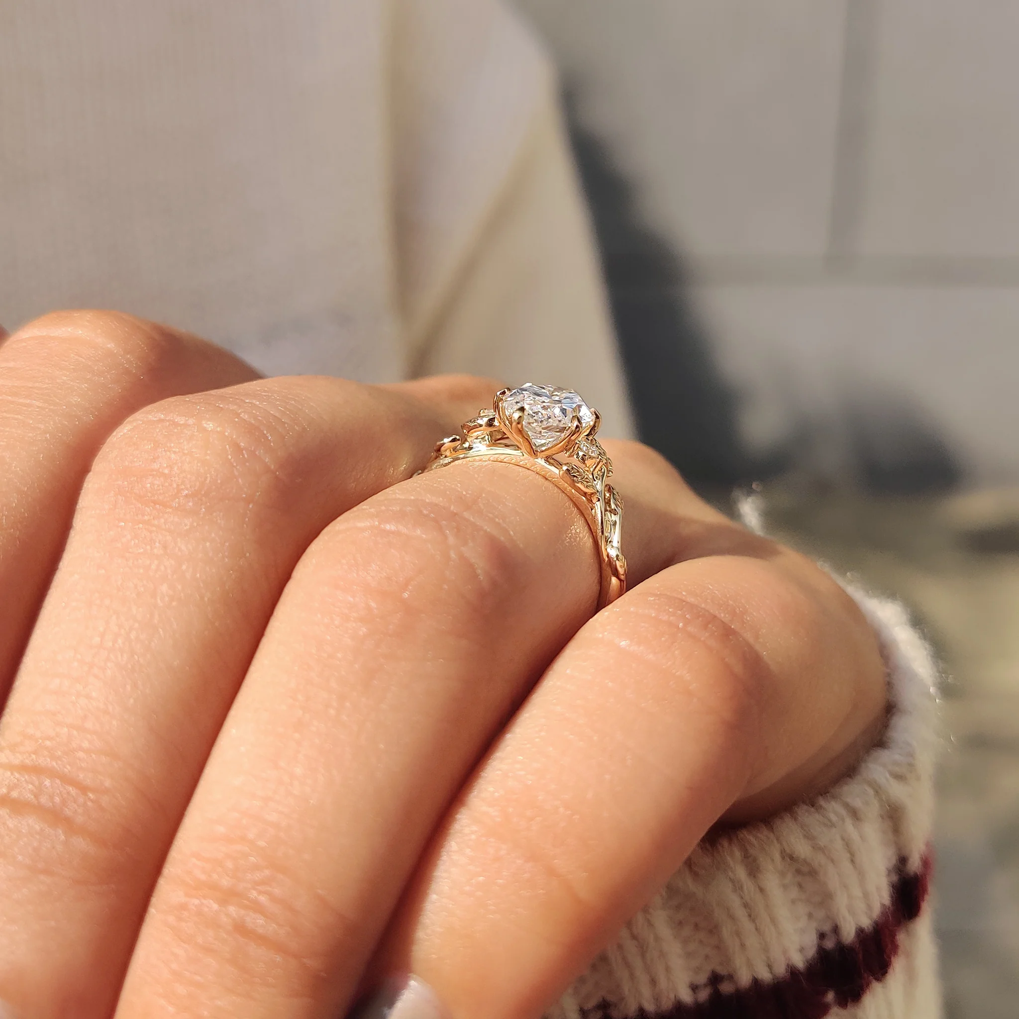 Nature Inspired Three Stone Marquise Engagement Ring - Image 4