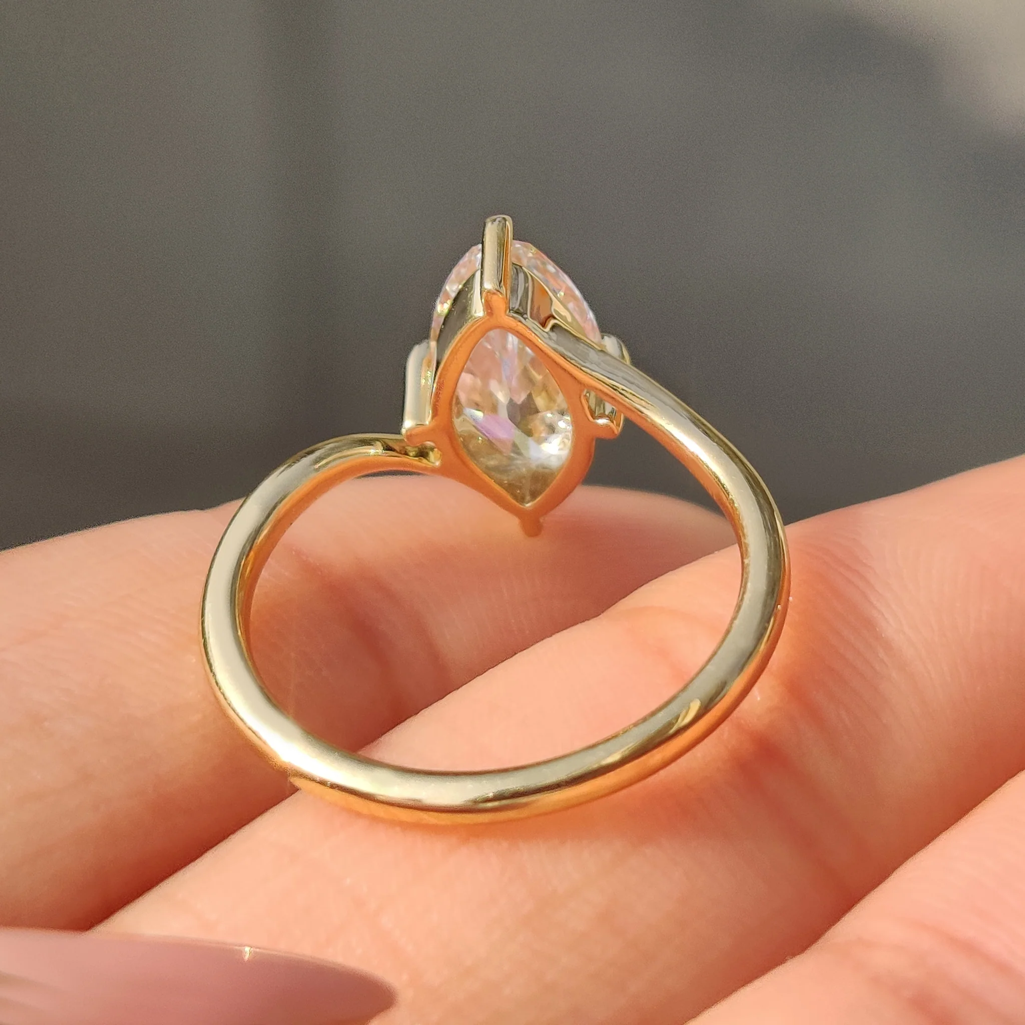 Old European cut Marquise Diamond Ring in Bypass Setting - Image 7