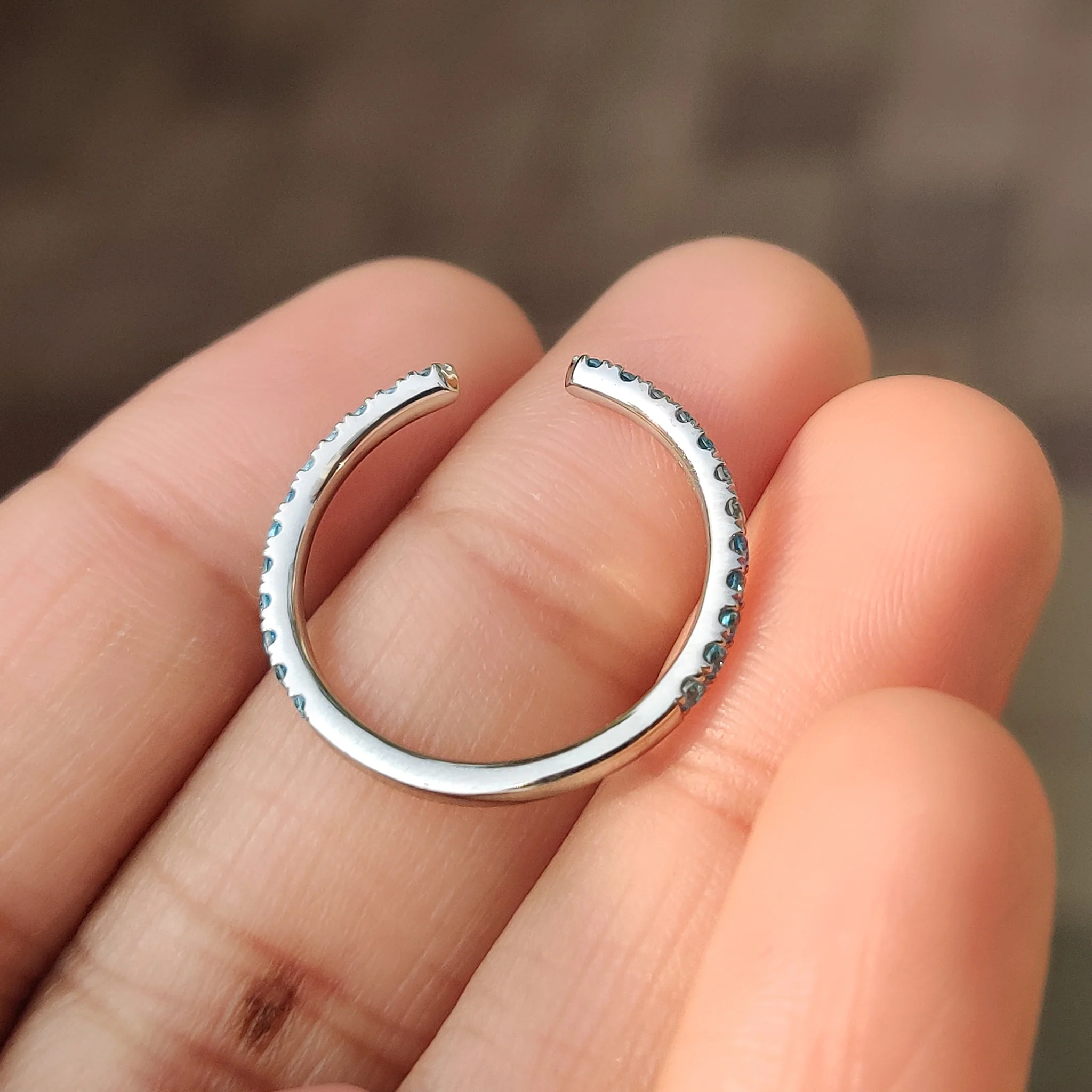Open Gap Round Cut Blue Diamond Wedding Band - Image 7