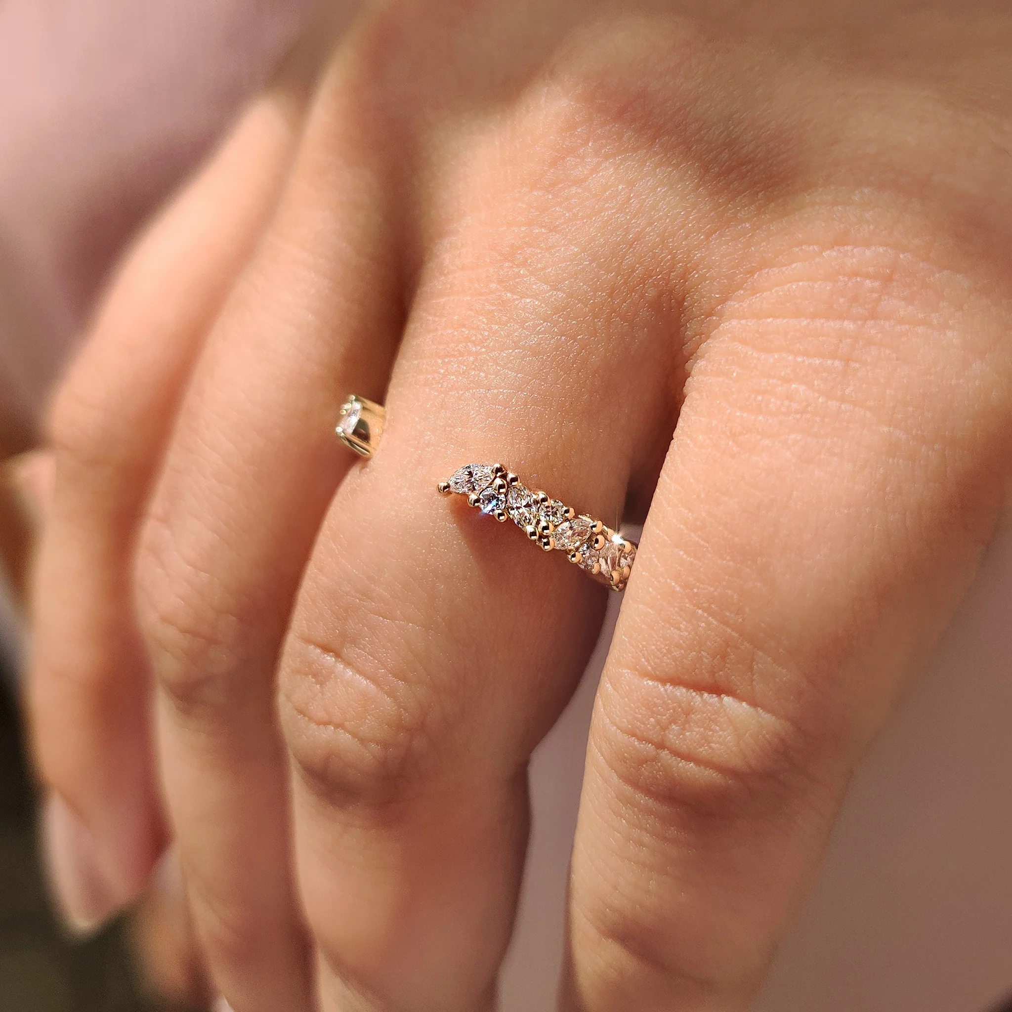 Open Wedding Ring With Marquise and Round Cut Diamond - Image 6