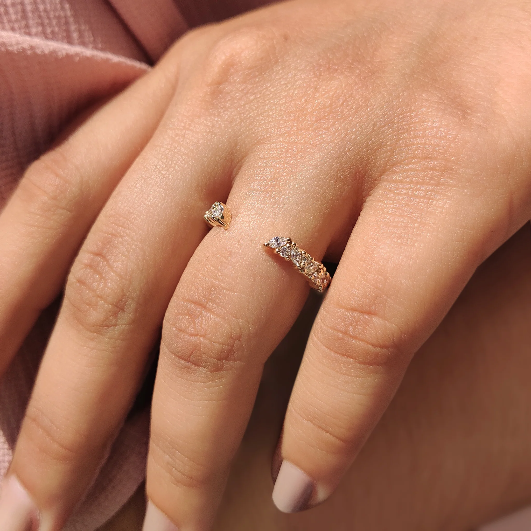Open Wedding Ring With Marquise and Round Cut Diamond - Image 8