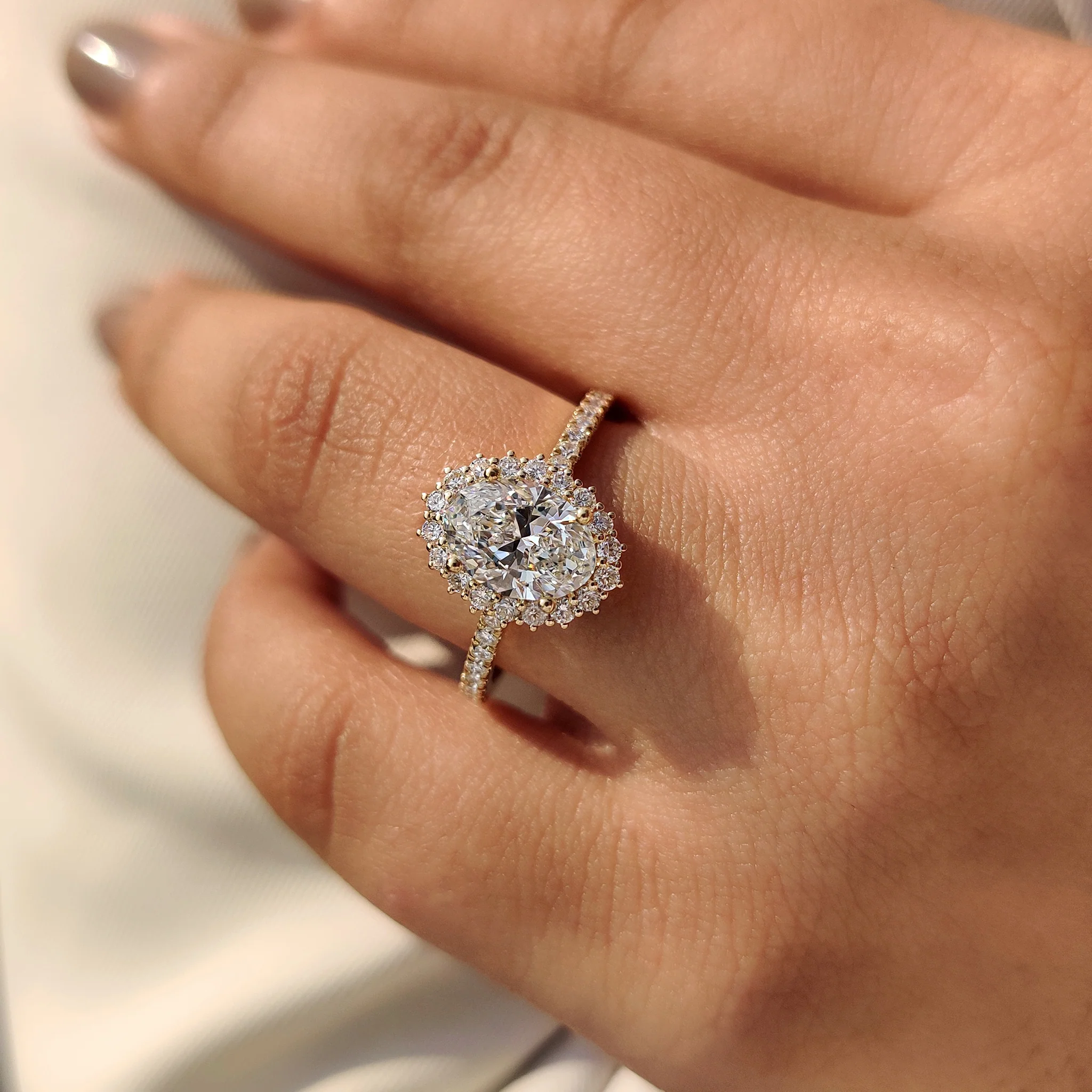 Oval Cut Diamond Engagement Ring In Halo And Pave Style - Image 2