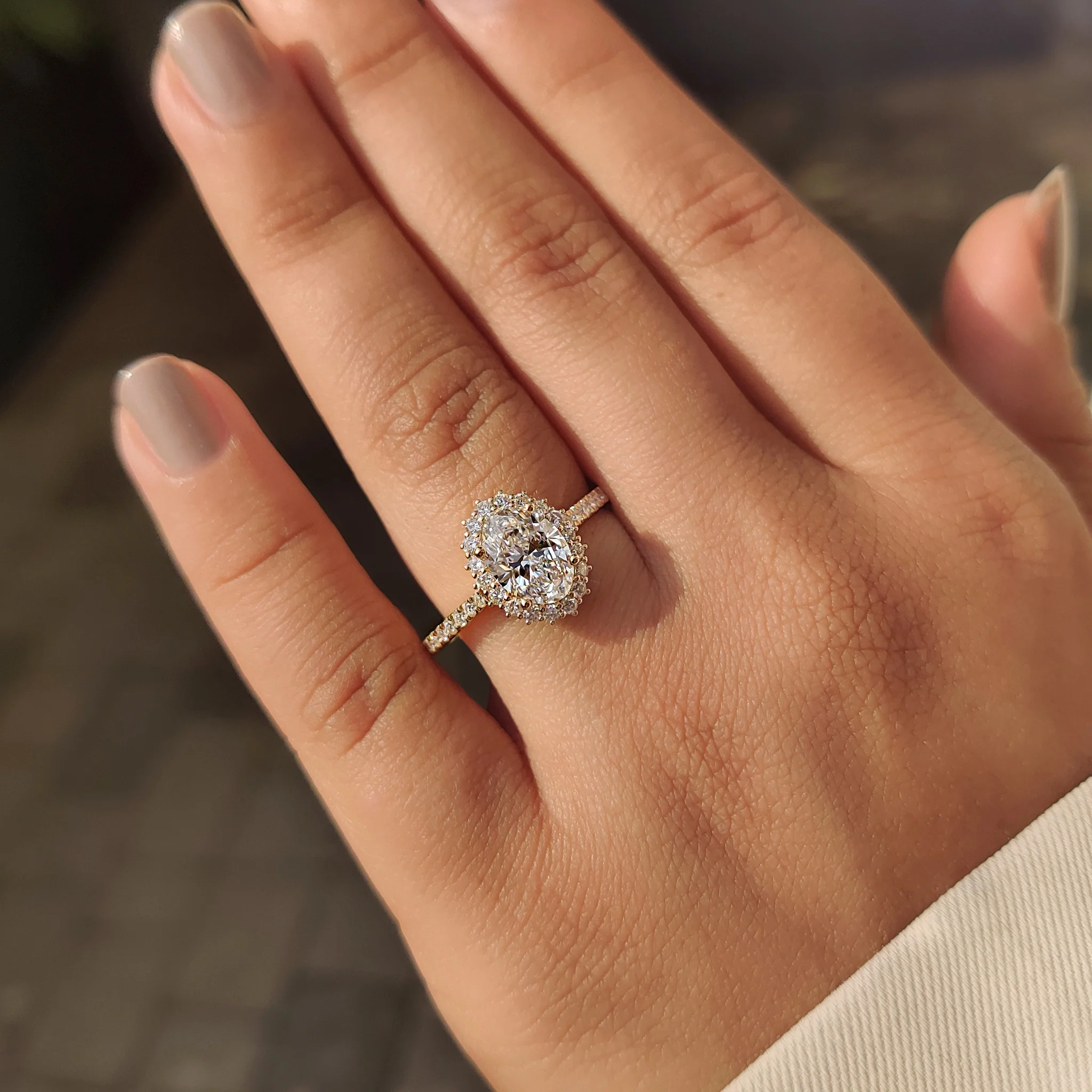 Oval Cut Diamond Engagement Ring In Halo And Pave Style - Image 8