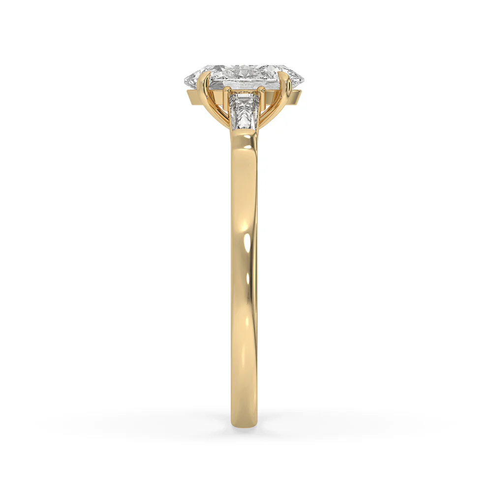 Oval Cut Diamond Ring - 2 Side Stone Tapered Baguette - Image 4