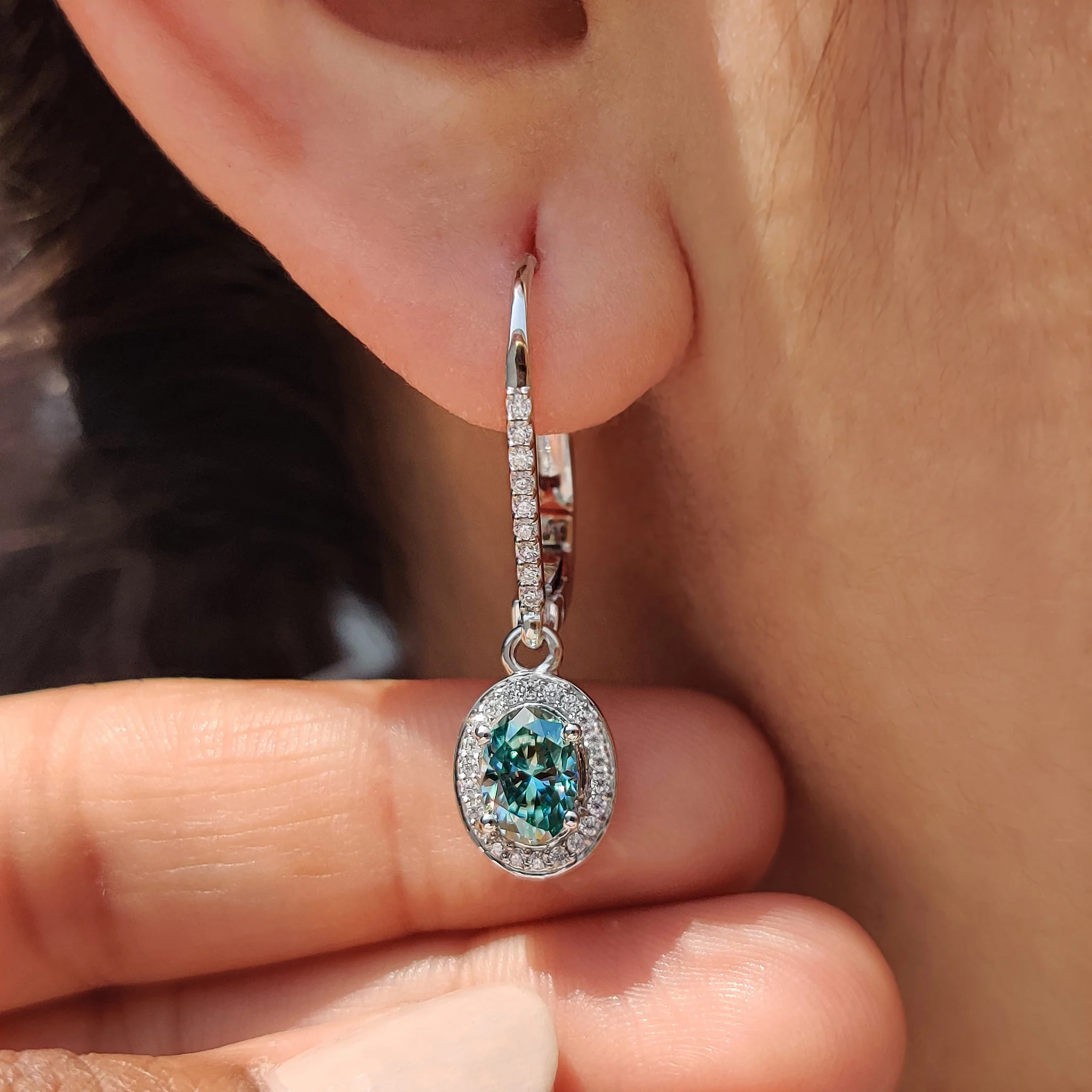 Oval Cut Earrings In Halo Style - Image 9