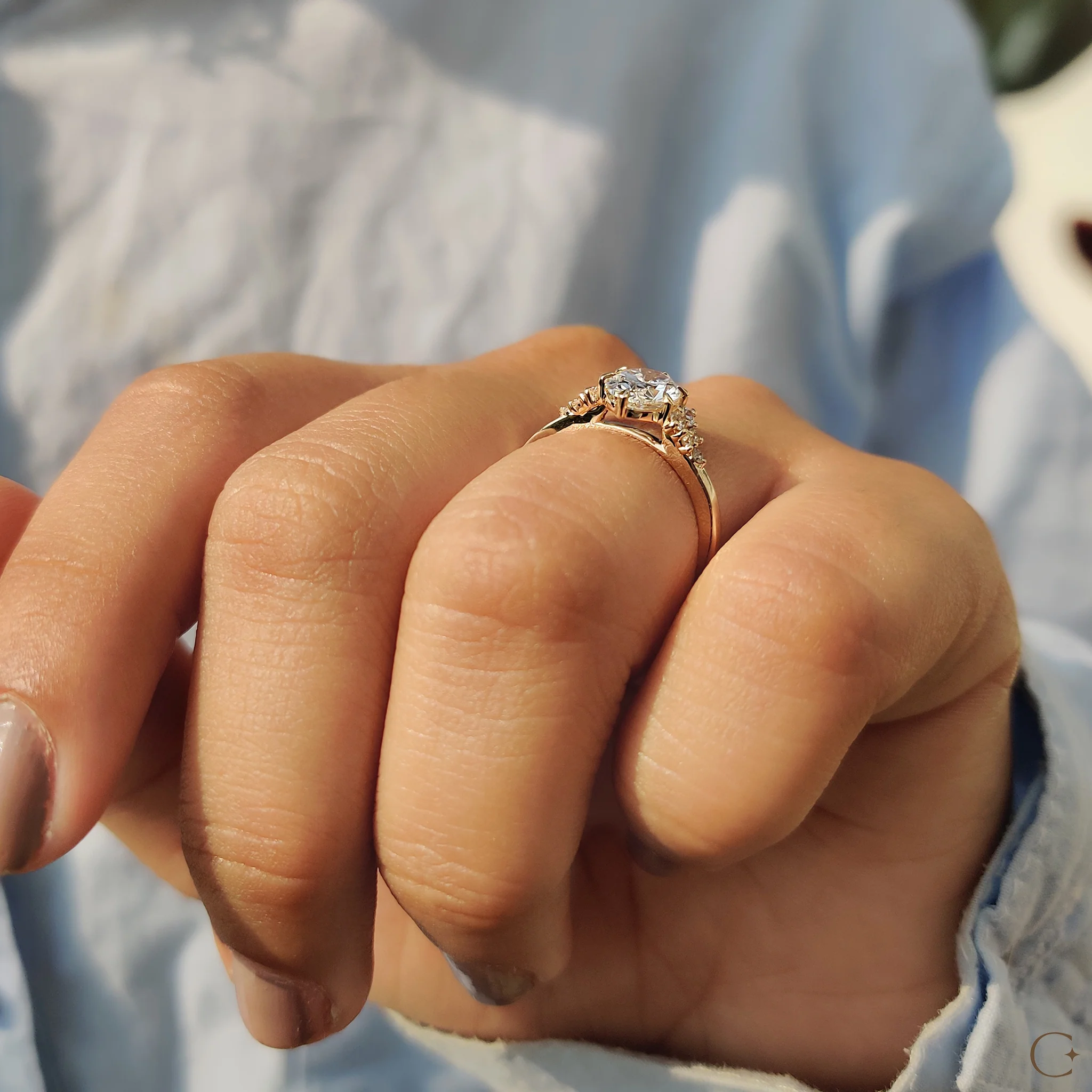 Oval Cut Engagement Ring In Cluster Setting - Image 5