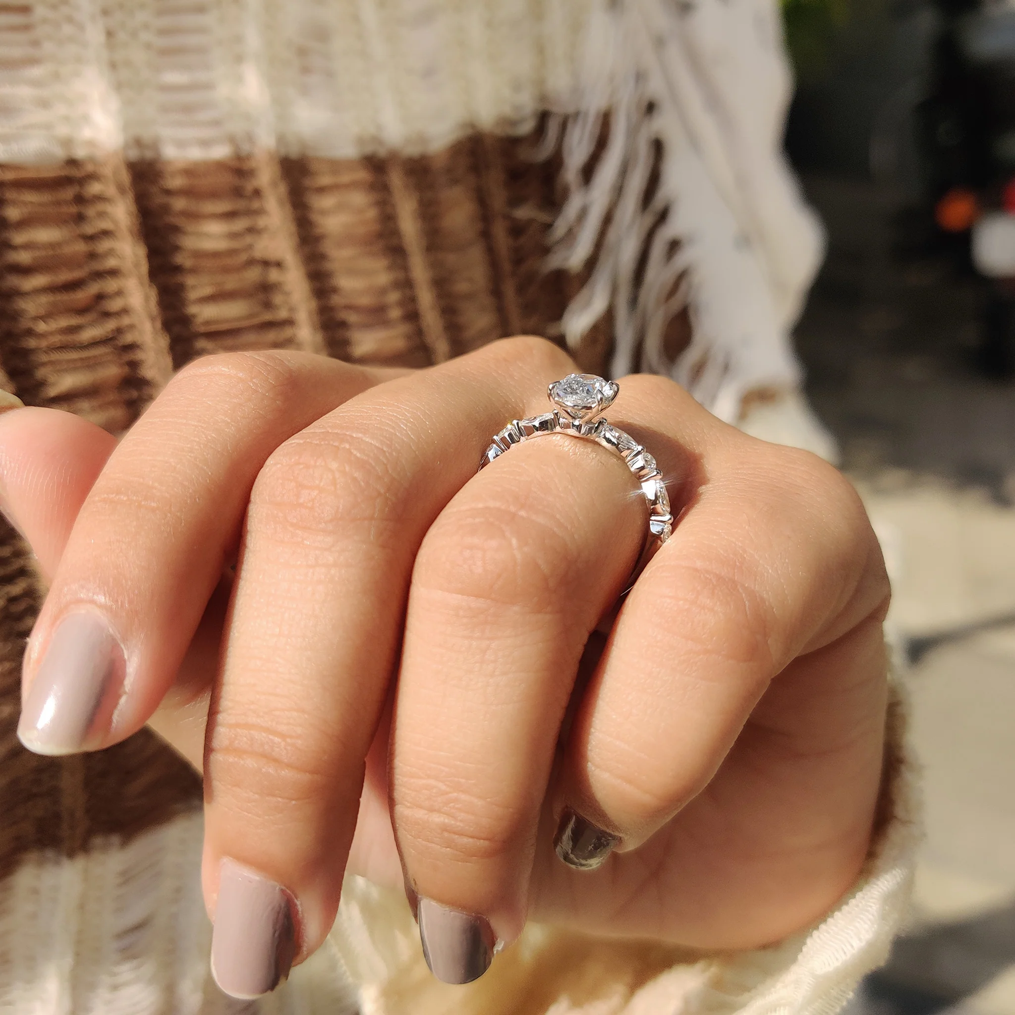 Oval Cut Engagement Ring With Round And Marquise Side Stones - Image 6