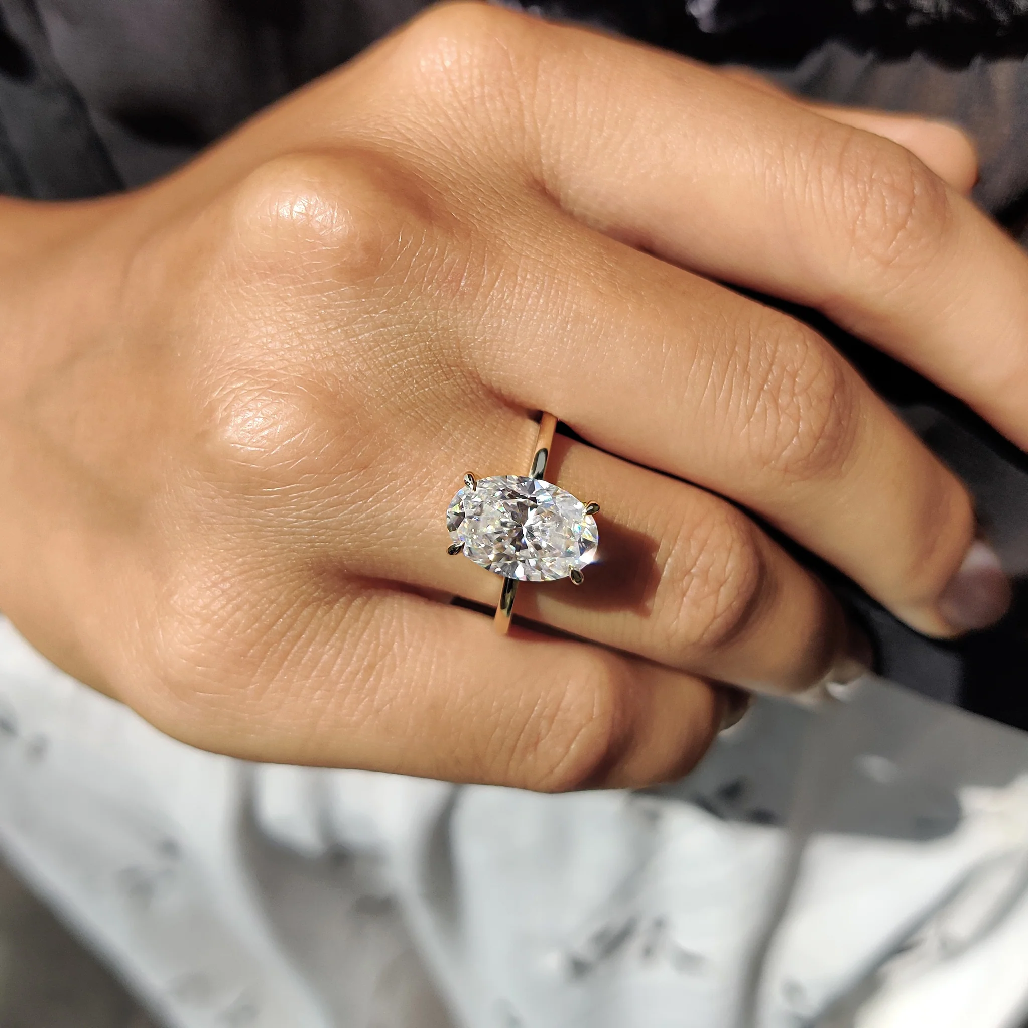 Oval Cut Engagement Ring With Hidden Halo Setting - Image 8