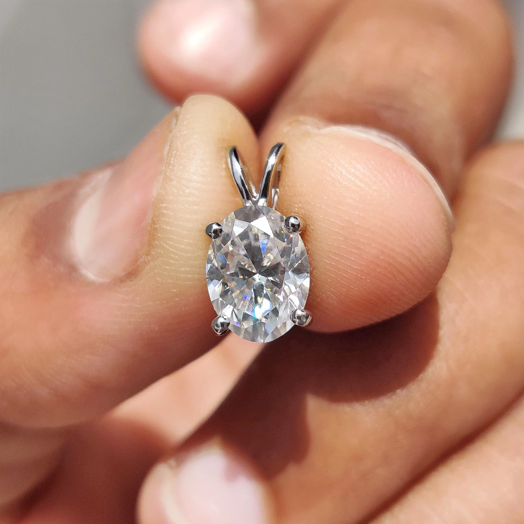 Oval Cut Moissanite Pendant In Solitaire Bunny Ear Bail - Image 2