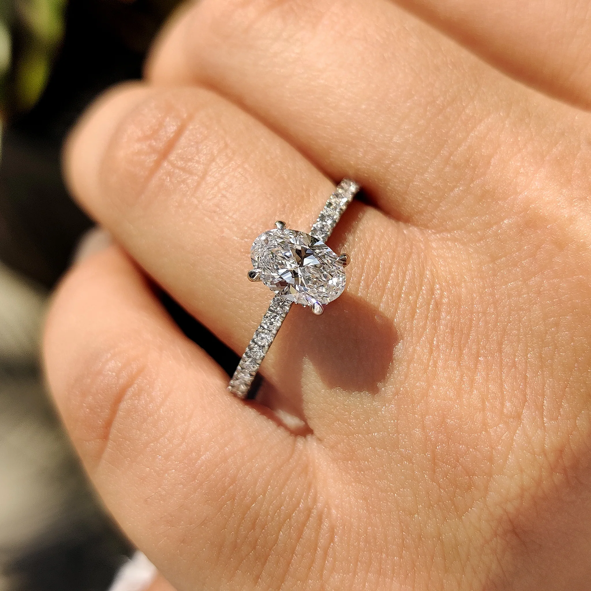 Oval Diamond Engagement Ring With Hidden Halo Setting - Image 9