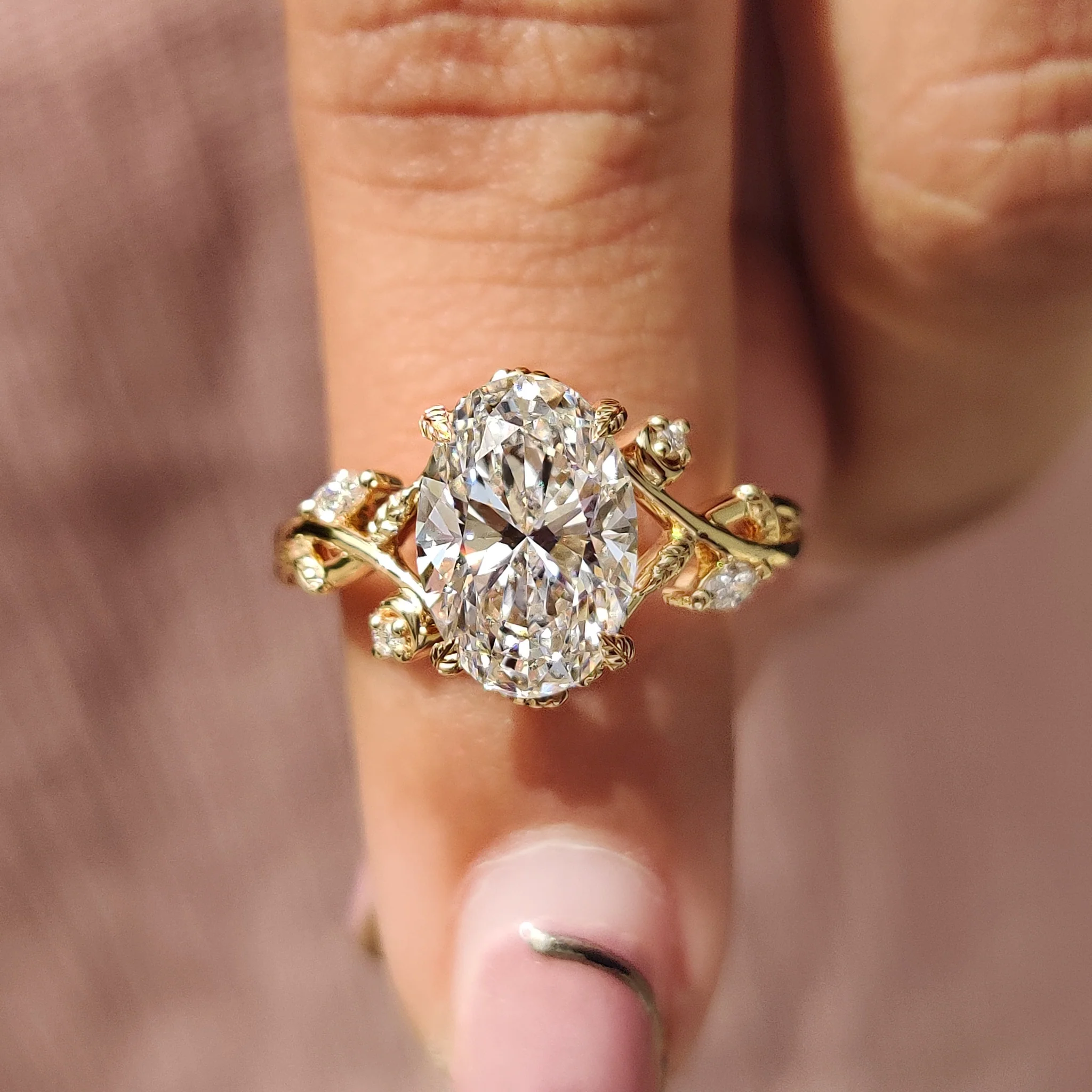 Nature Inspired Oval Diamond Engagement Ring - Image 6
