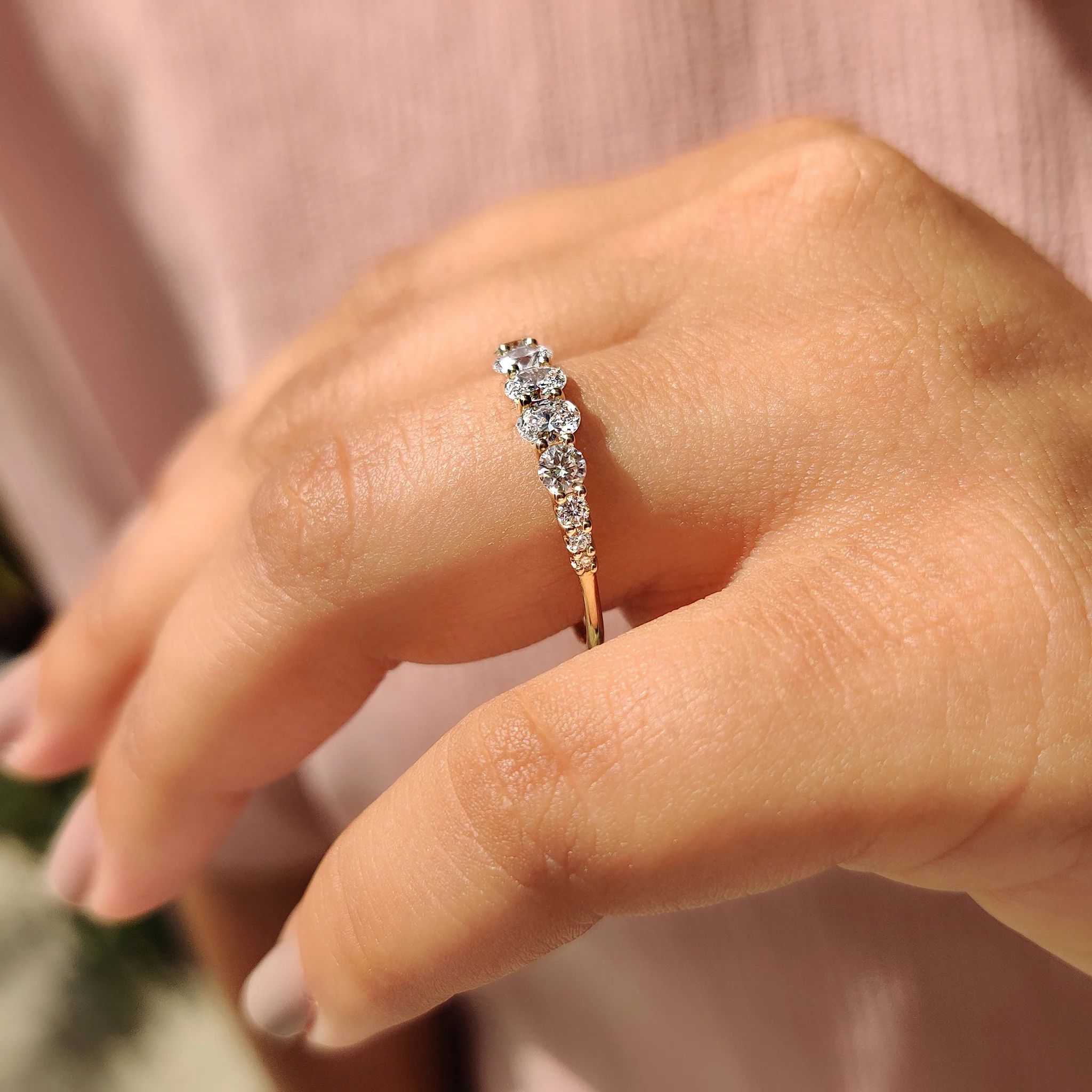 Oval Diamond Wedding Band In Half Eternity Setting - Image 4