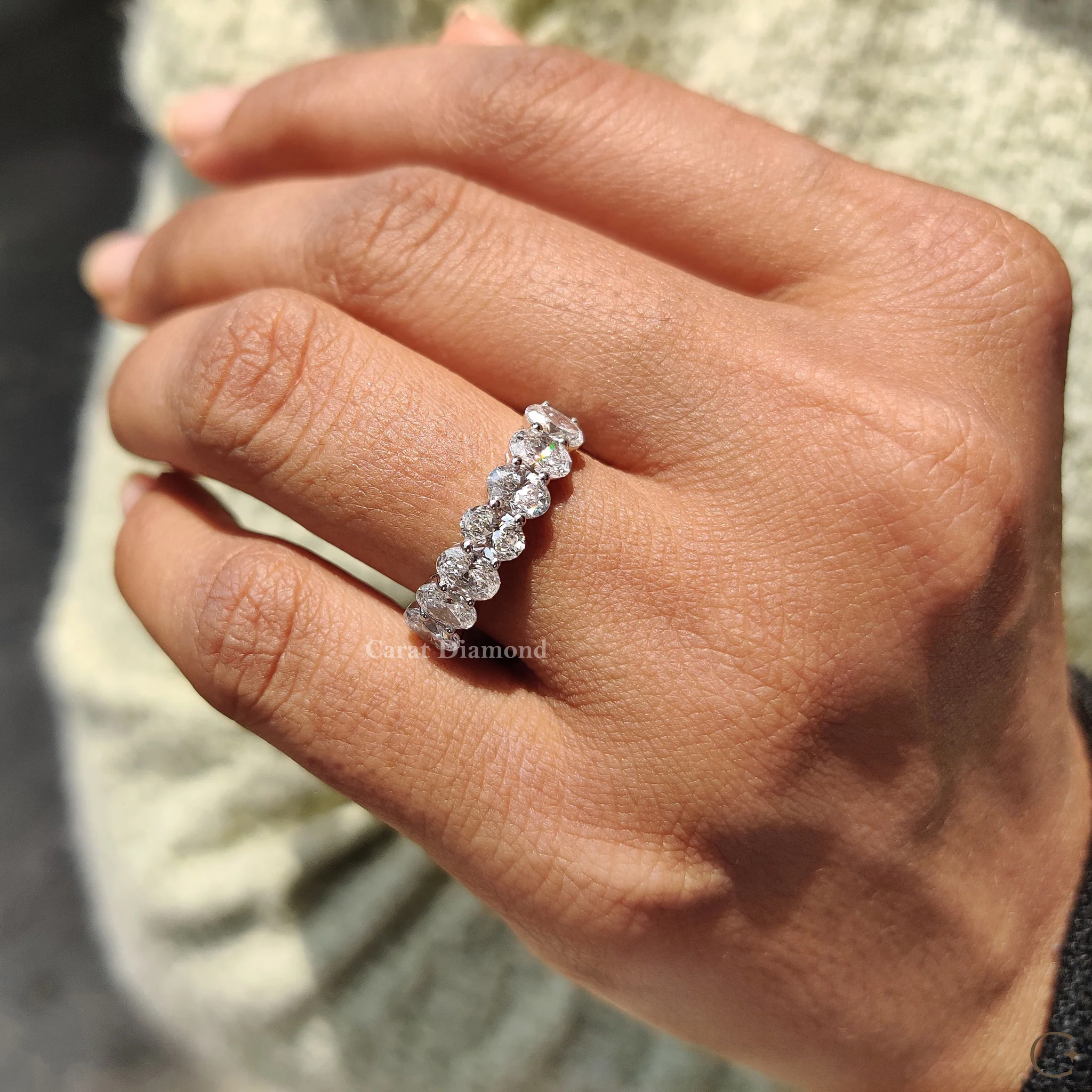 Oval Diamond Wedding Band with 7 Stone - Image 9