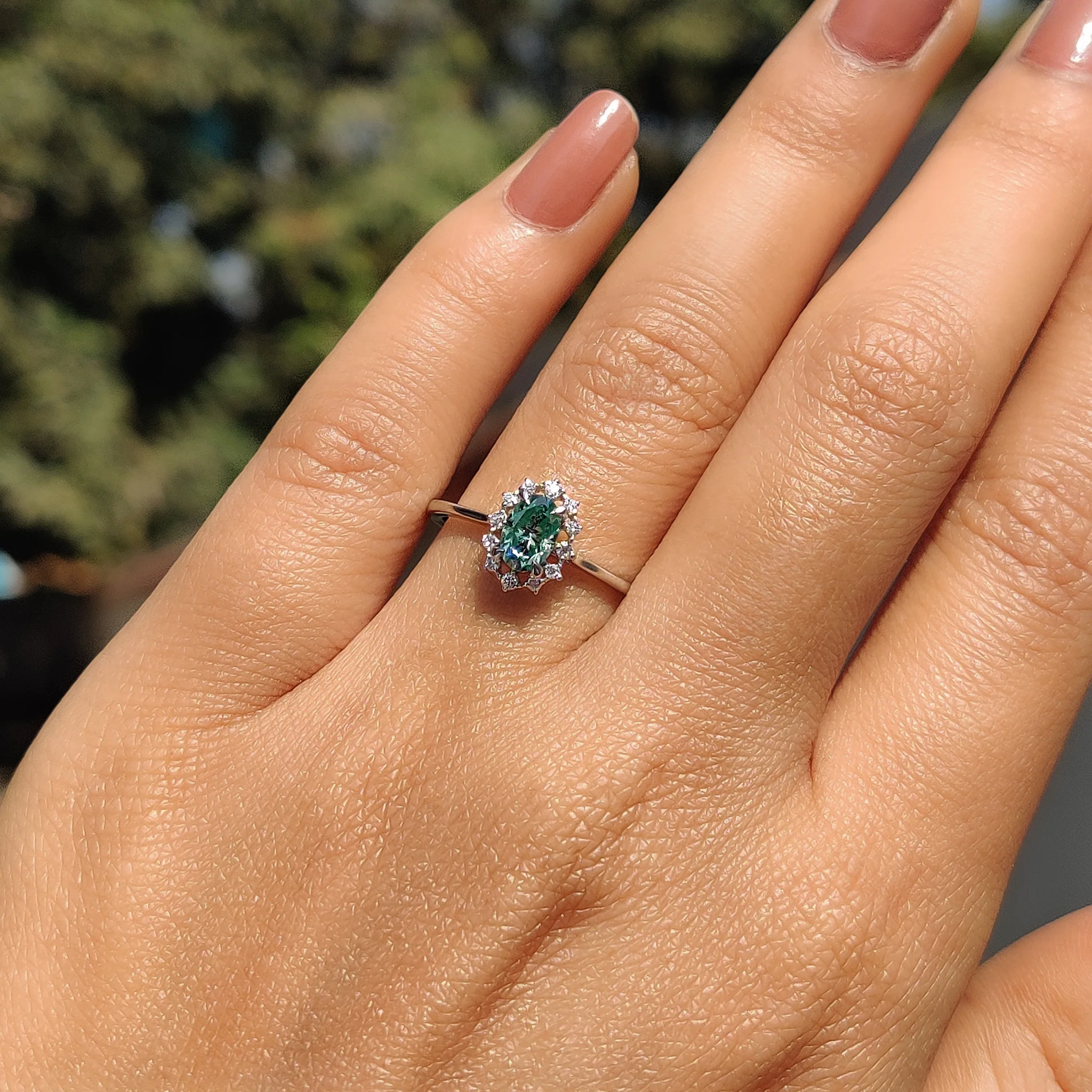 Oval Halo Engagement Ring In Cathedral Setting - Image 6
