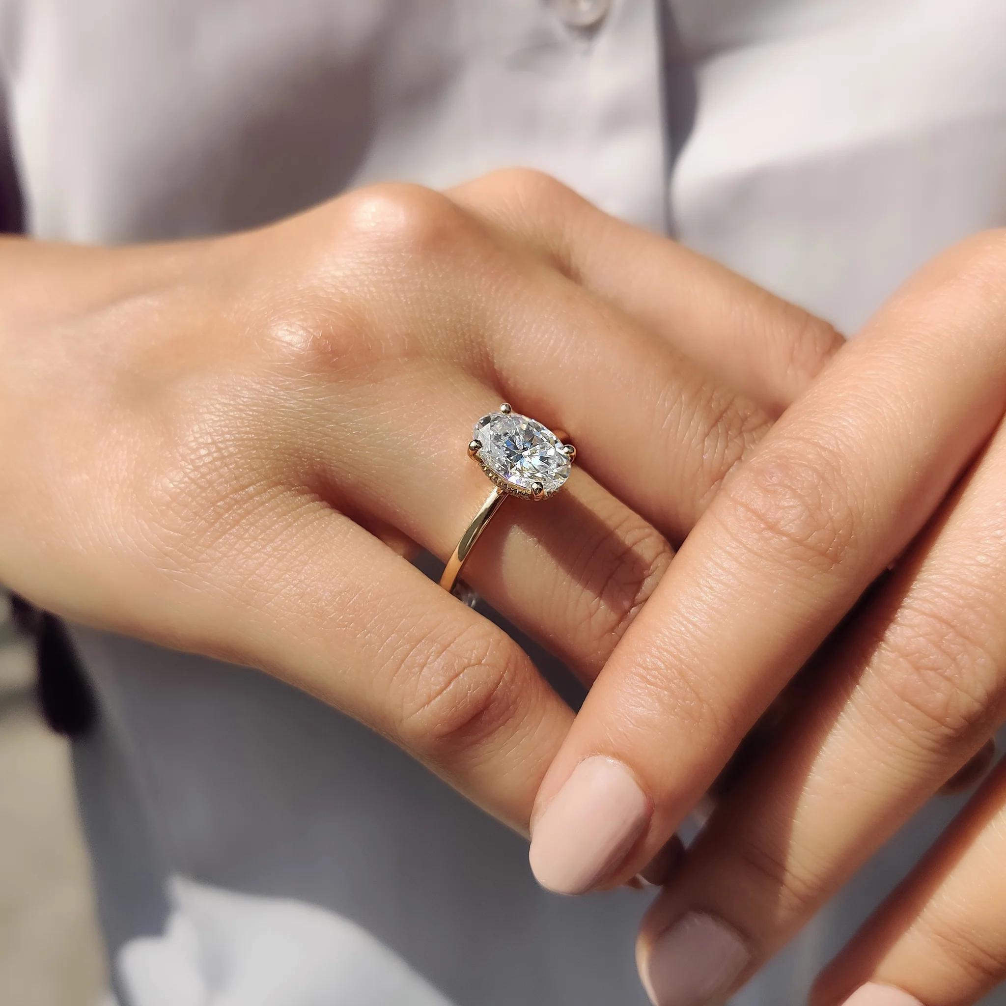 Oval Moissanite Engagement Ring With Hidden Halo Style - Image 6