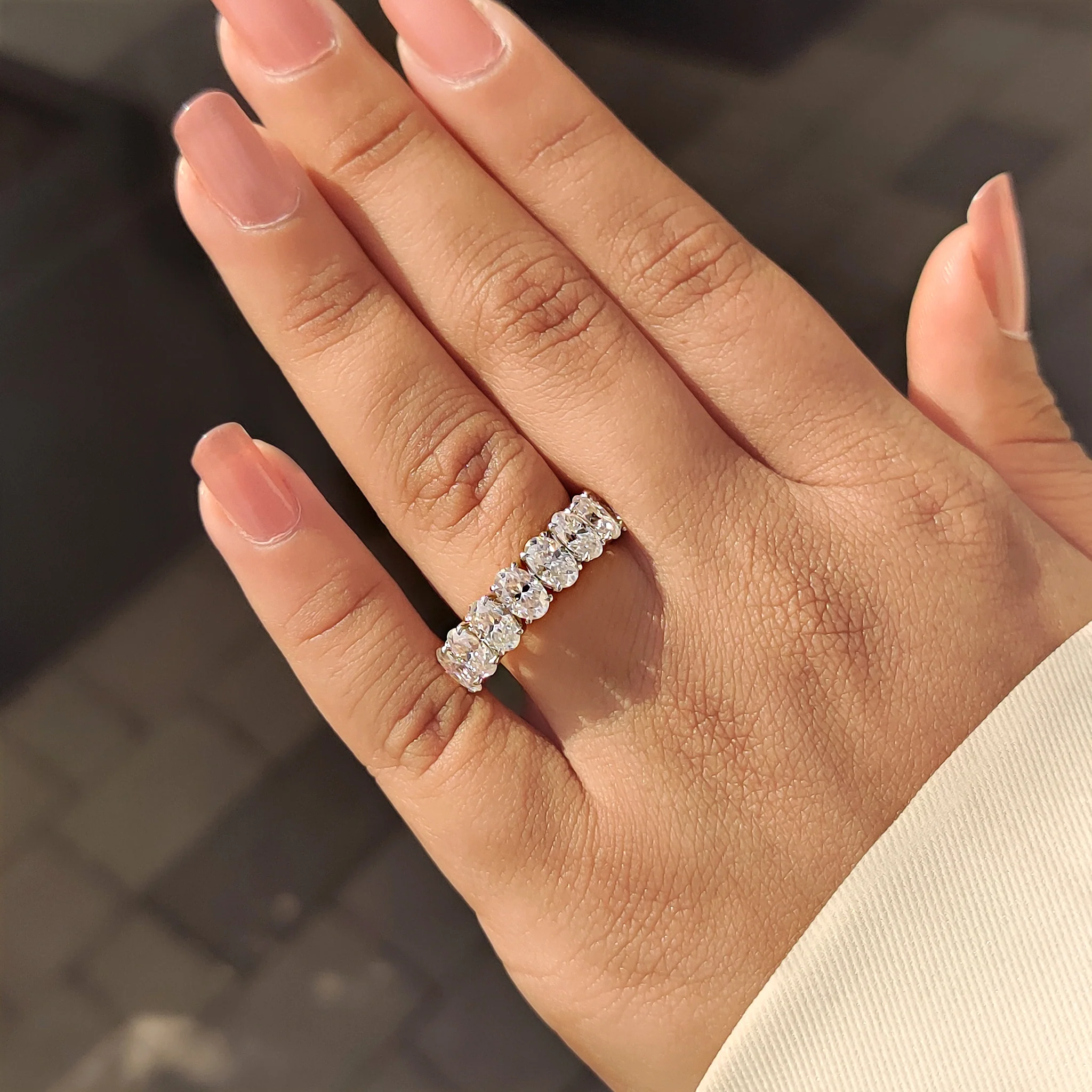 Oval Moissanite Wedding Band In Half Eternity Design - Image 9