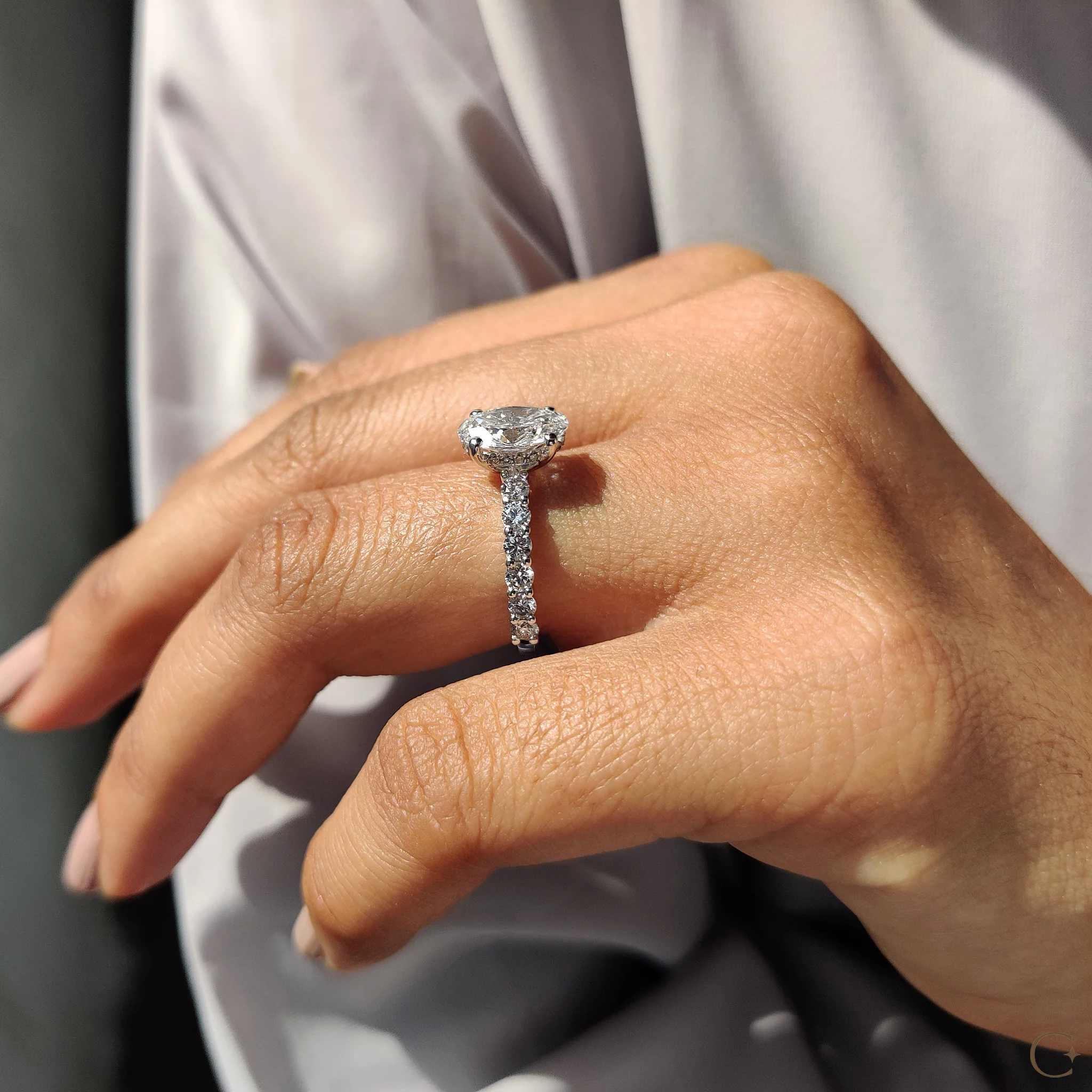 Oval Pave Engagement Ring In Hidden Halo Style - Image 3