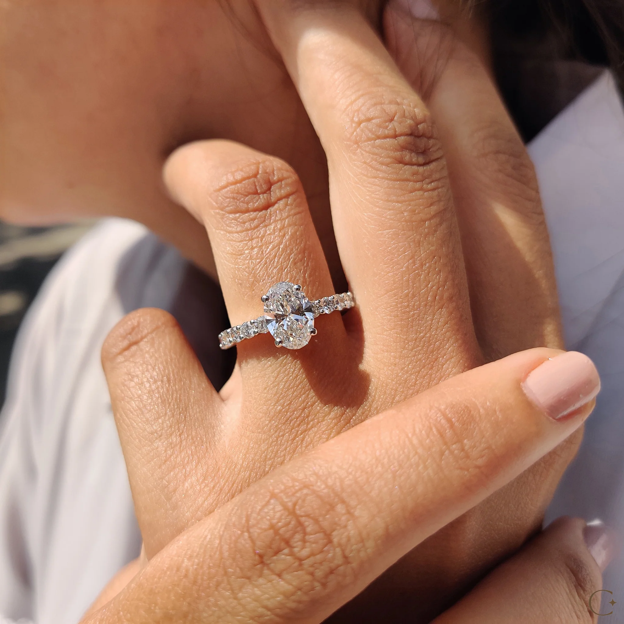 Oval Pave Engagement Ring In Hidden Halo Style - Image 5