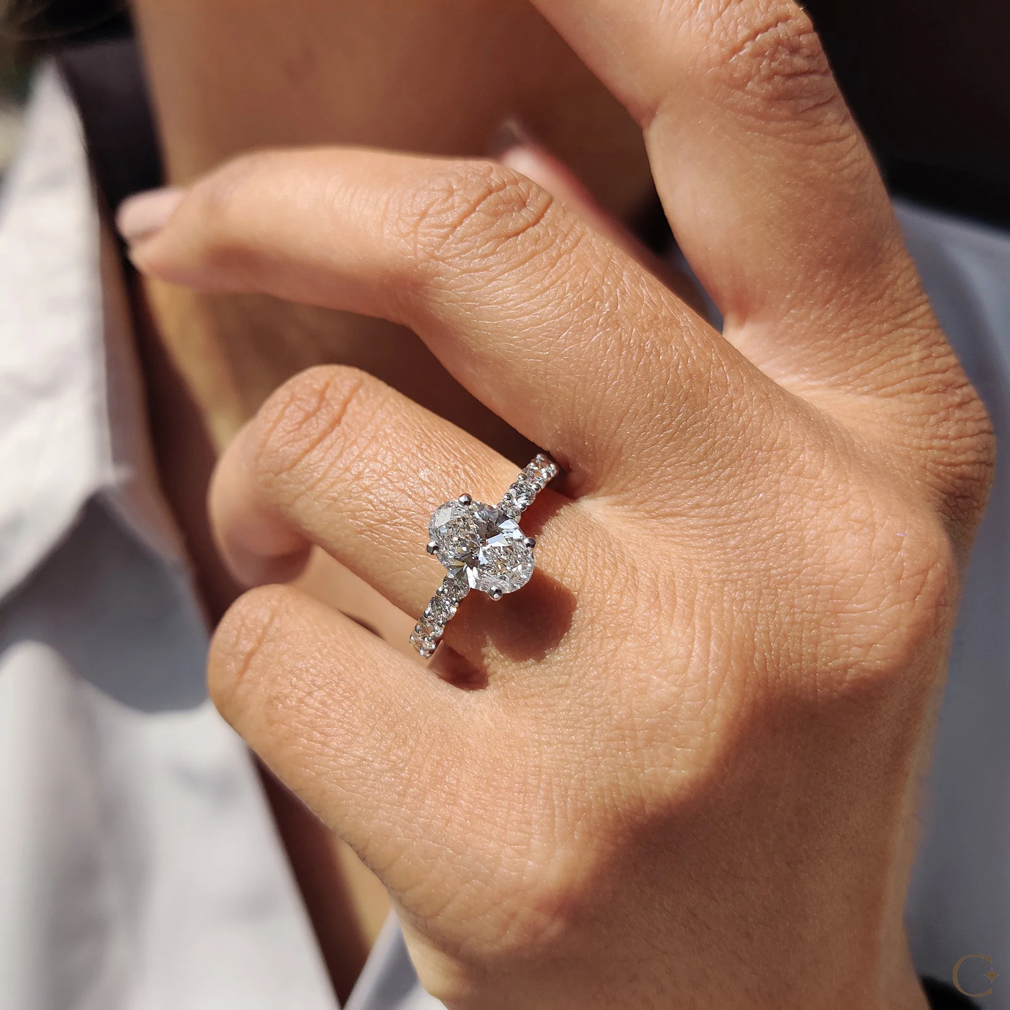 Oval Pave Engagement Ring In Hidden Halo Style - Image 6
