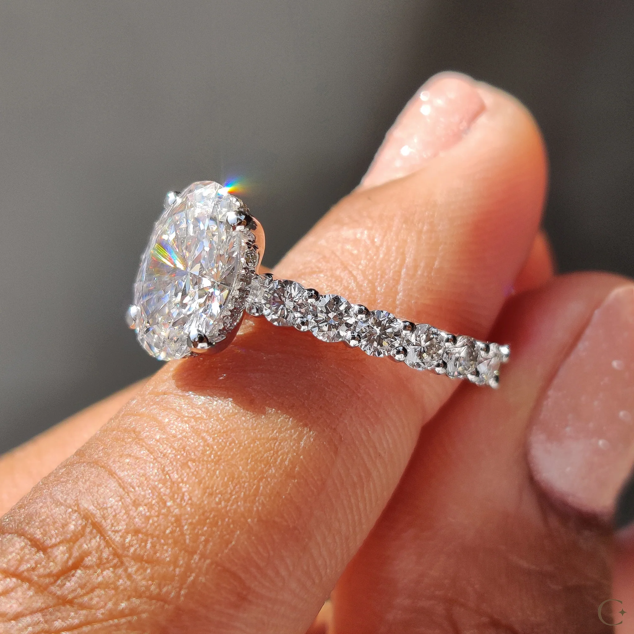 Oval Pave Engagement Ring In Hidden Halo Style - Image 7