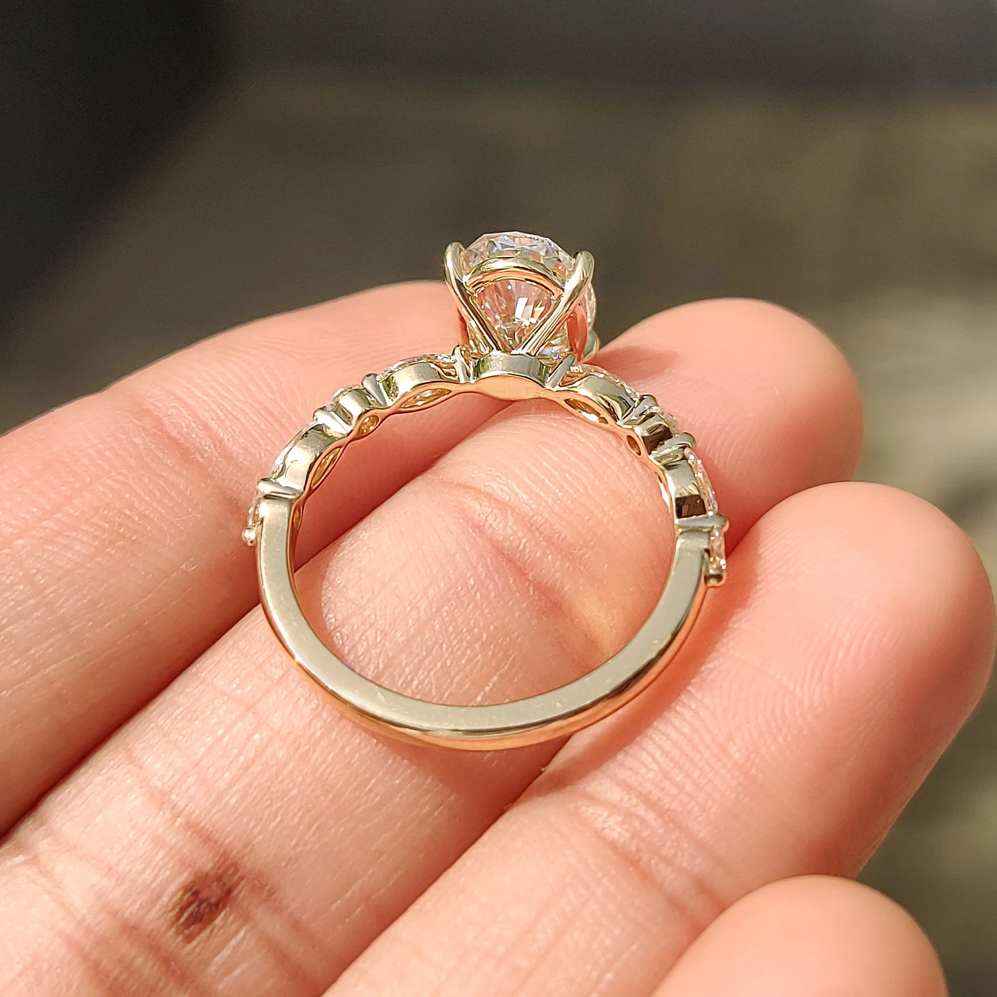Oval Pave Engagement Ring Featuring Marquise Pave Band - Image 6