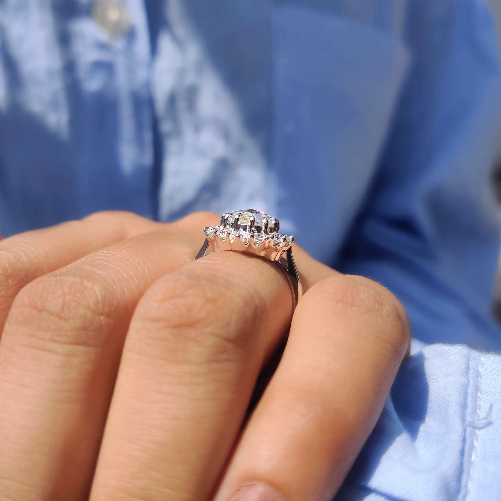 Oval Rose Cut Engagement Ring In Cluster Halo Style - Image 6