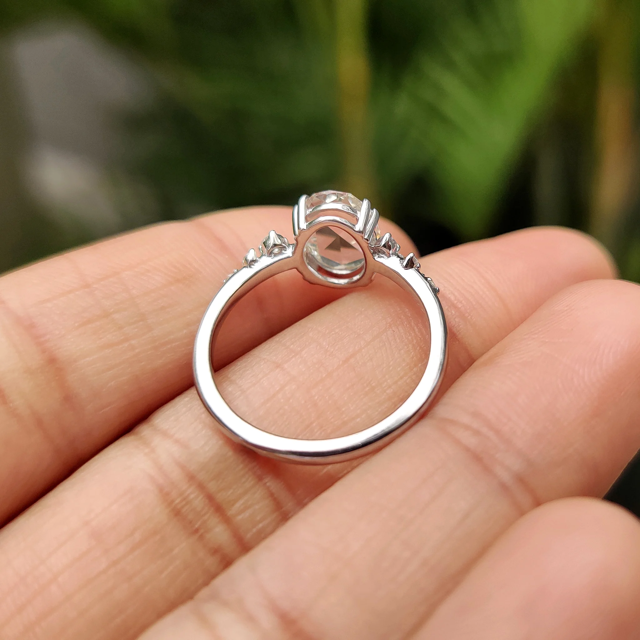 Oval Rose Cut Engagement Ring With Cluster Setting - Image 4