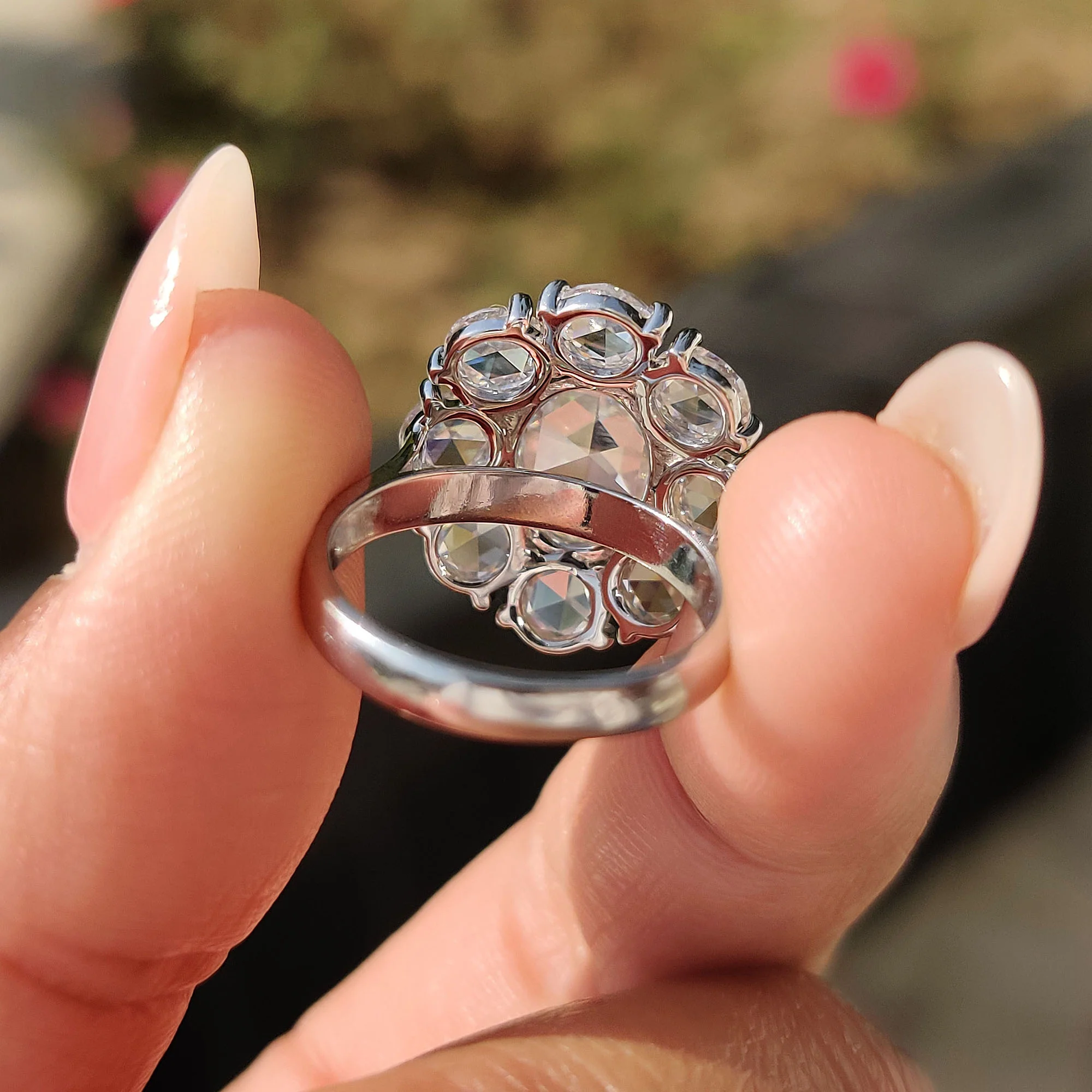 Oval Rose Cut Engagement Ring with Halo setting - Image 5