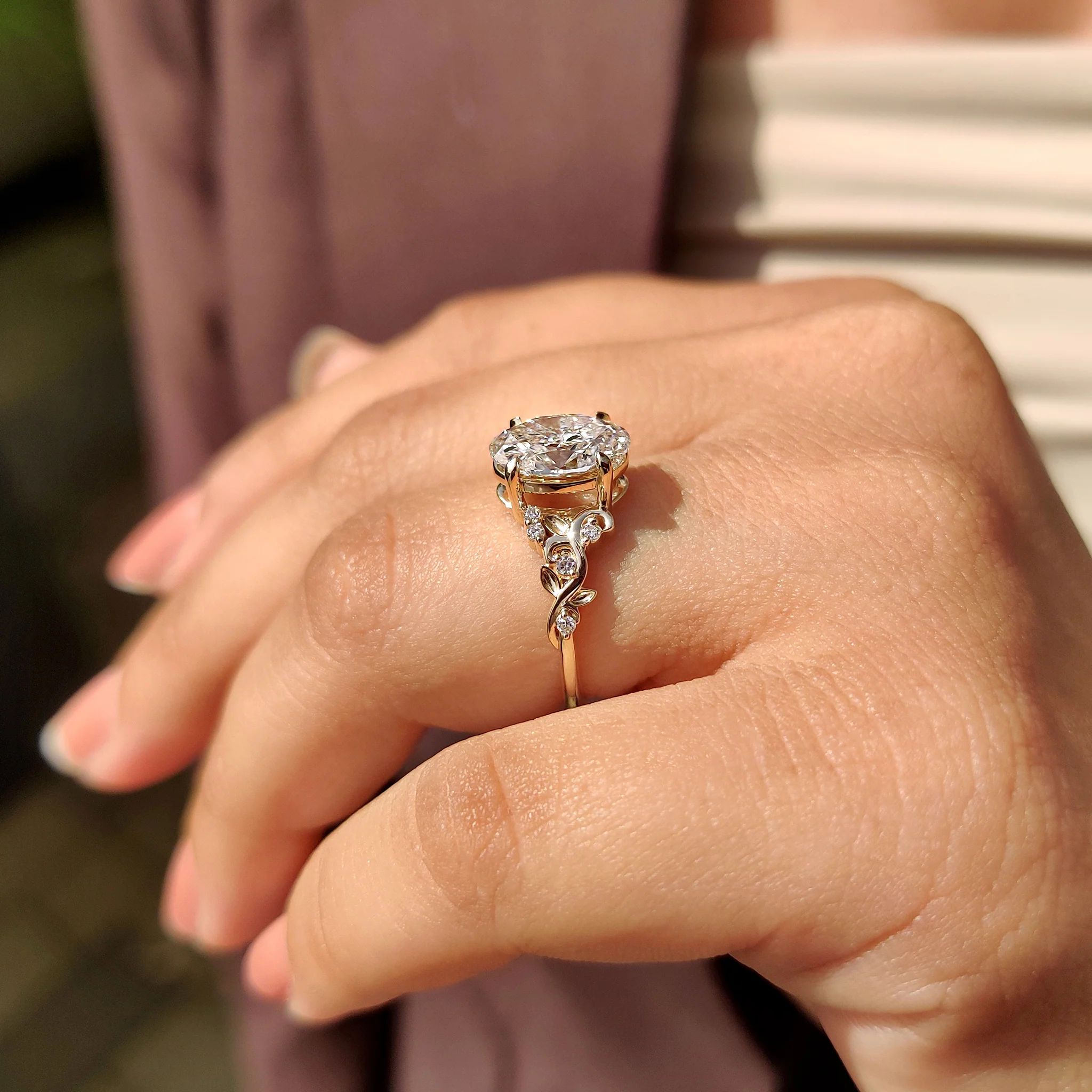 Oval Shaped Engagement Ring In Nature Inspired Style - Image 10