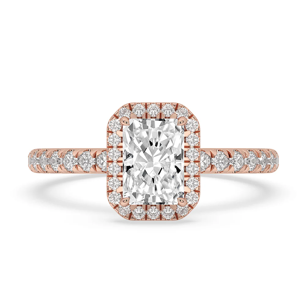 Radiant Cut Pave Set Diamond Ring With Halo Setting