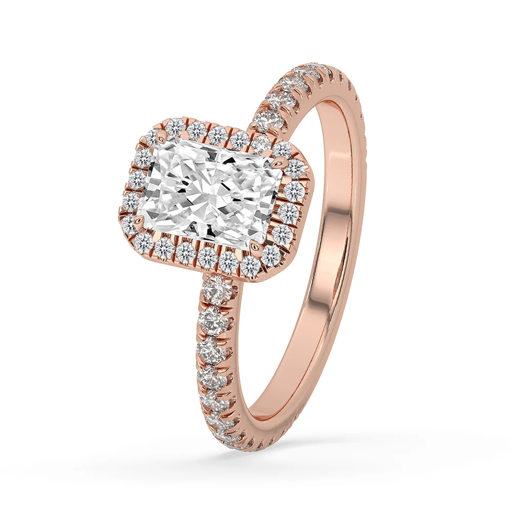 Radiant Cut Pave Set Diamond Ring With Halo Setting - Image 2