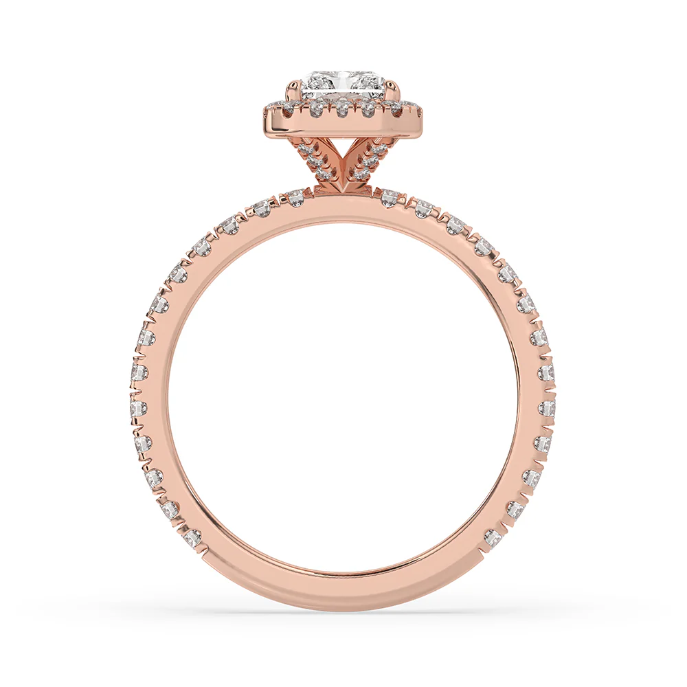 Radiant Cut Pave Set Diamond Ring With Halo Setting - Image 3