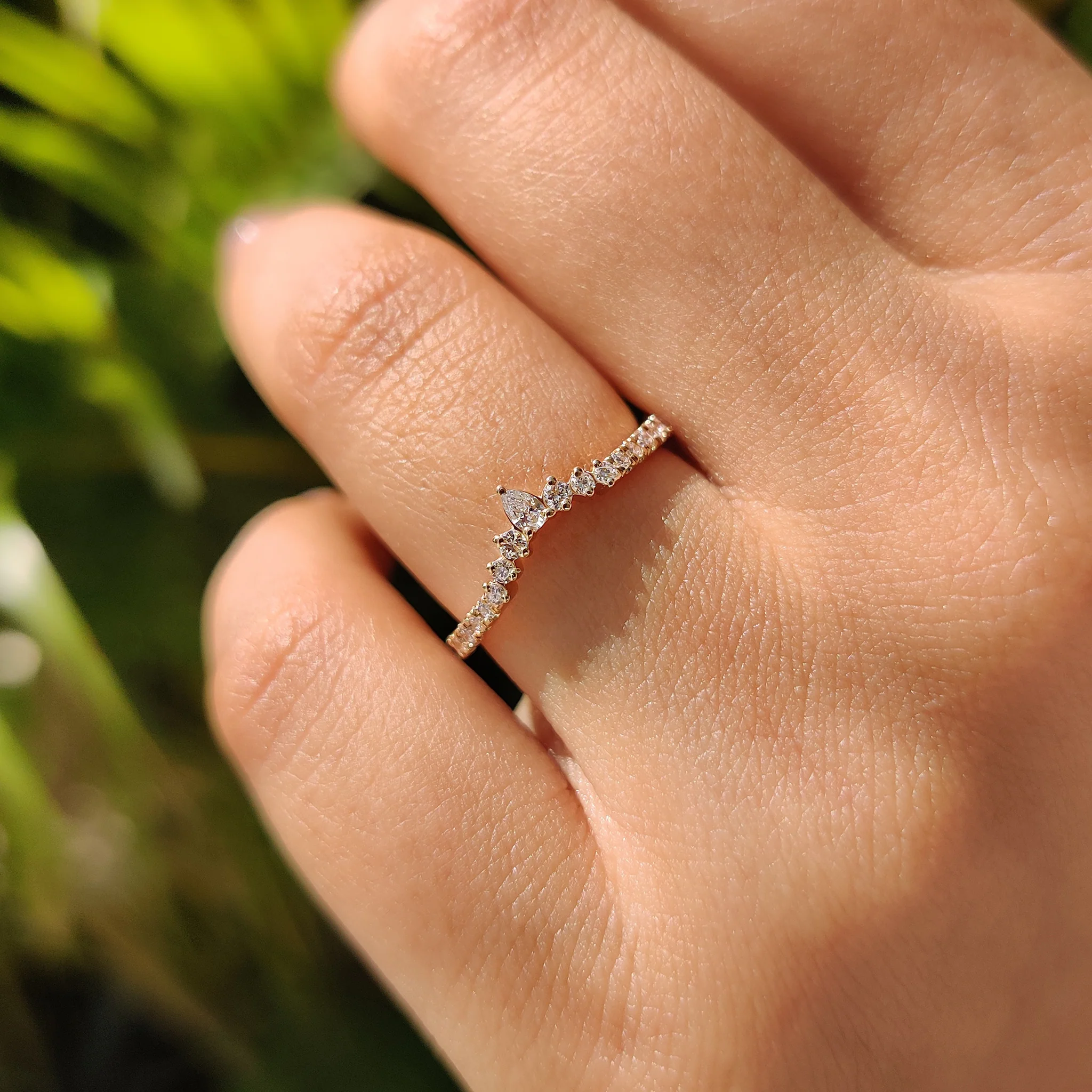 Pear And Round Cut Curved Wedding Band Yellow Gold - Image 6