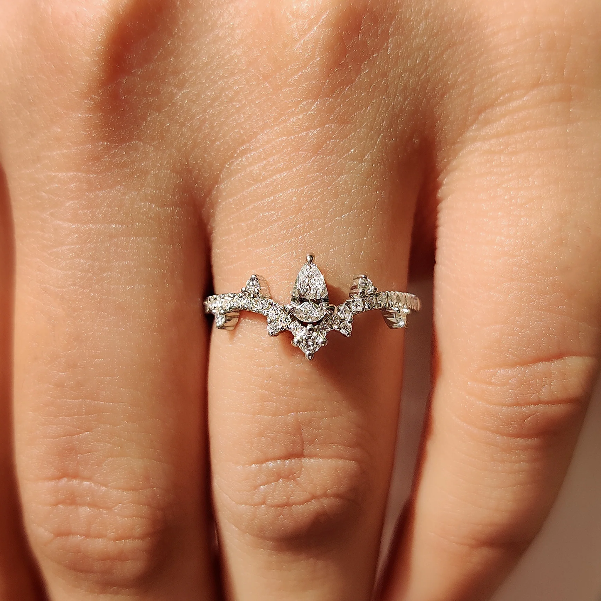Pear Cluster Diamond Ring In Curved Style - Image 4