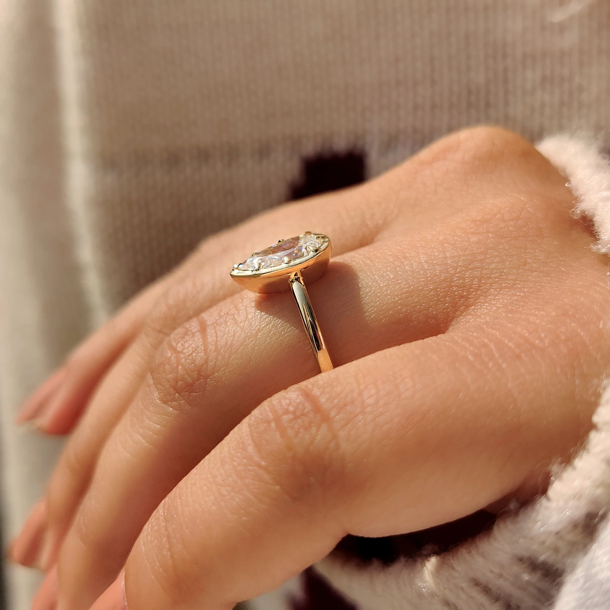 Pear Cut Diamond Ring in Bezel Type Prong Setting - Image 3