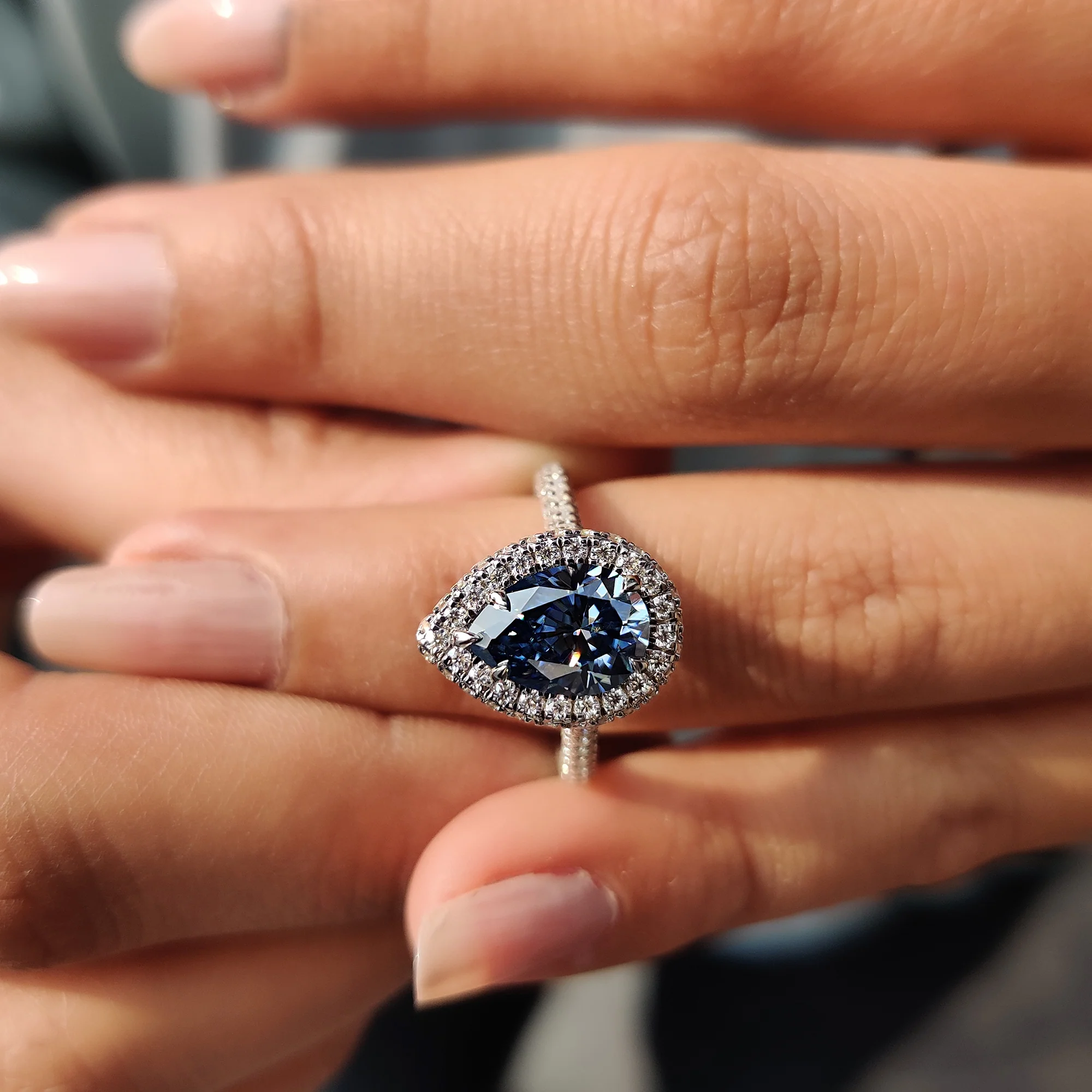 Pear Cut Engagement Ring With Halo Setting - Image 5