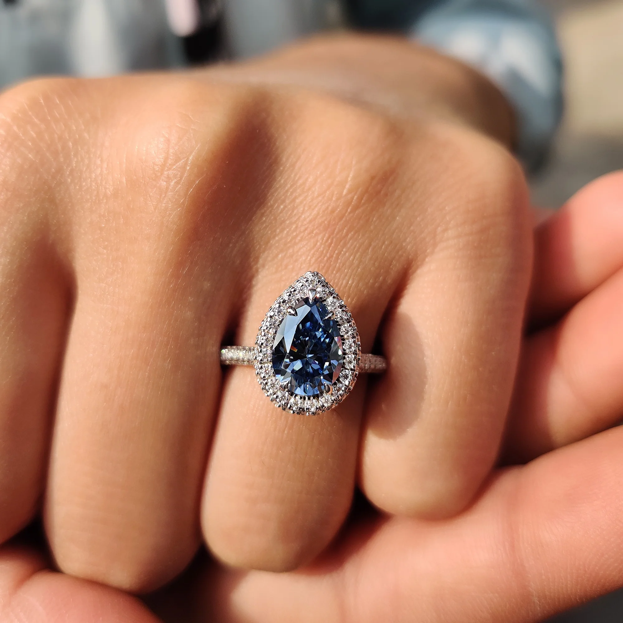 Pear Cut Engagement Ring With Halo Setting - Image 6