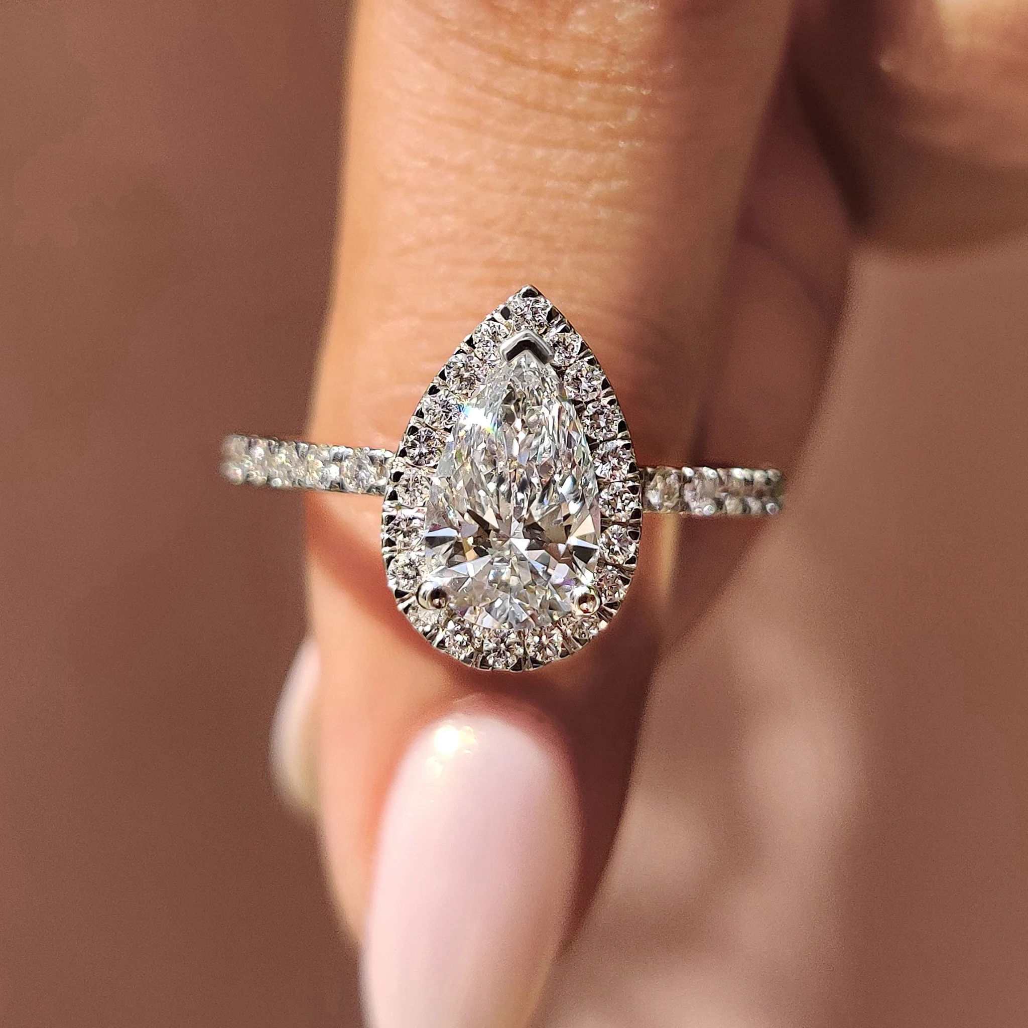 Pear Cut Halo Engagement Ring Setting