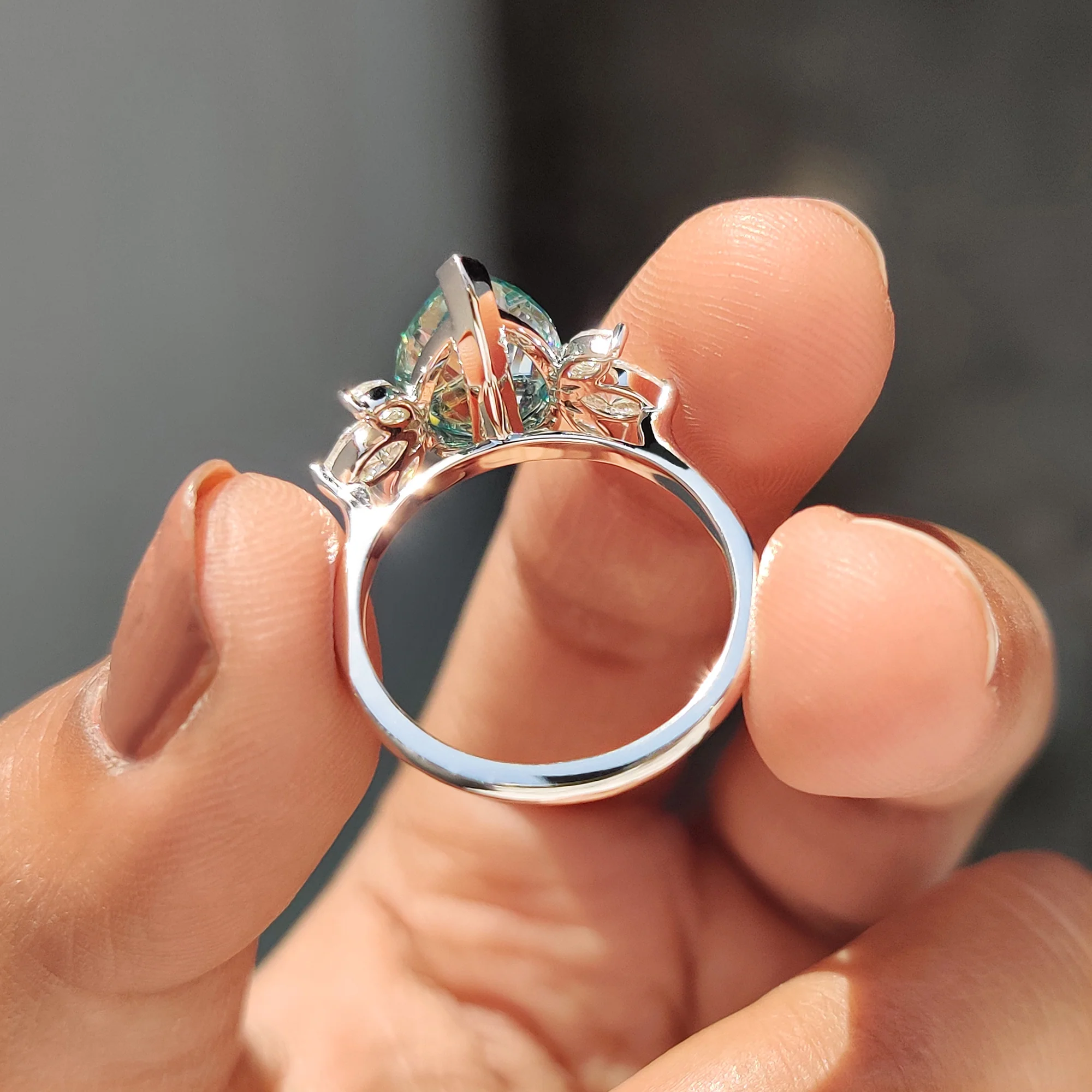 Pear Cyan Blue Engagement Ring With Muse Style - Image 5