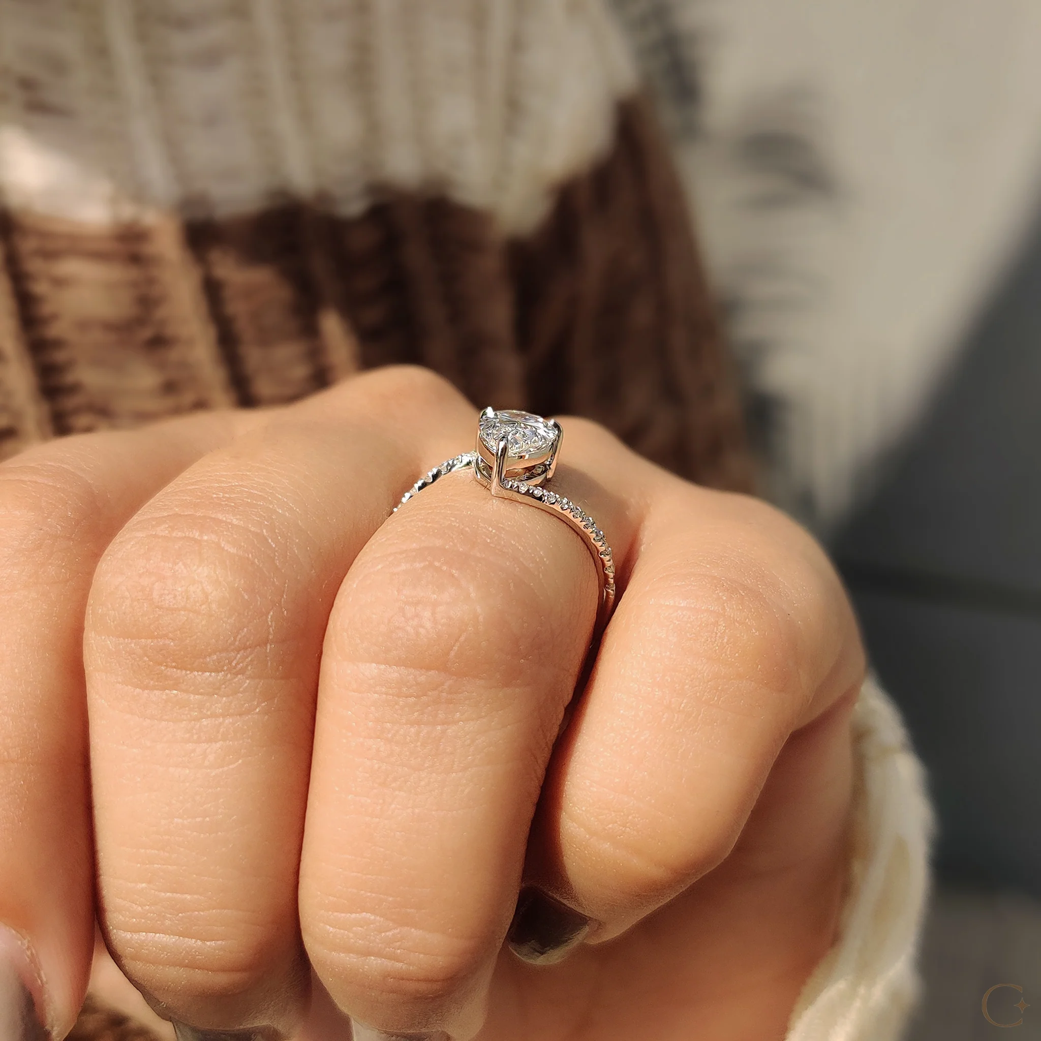 Pear Diamond Engagement Ring In Bypass Pave Setting - Image 4