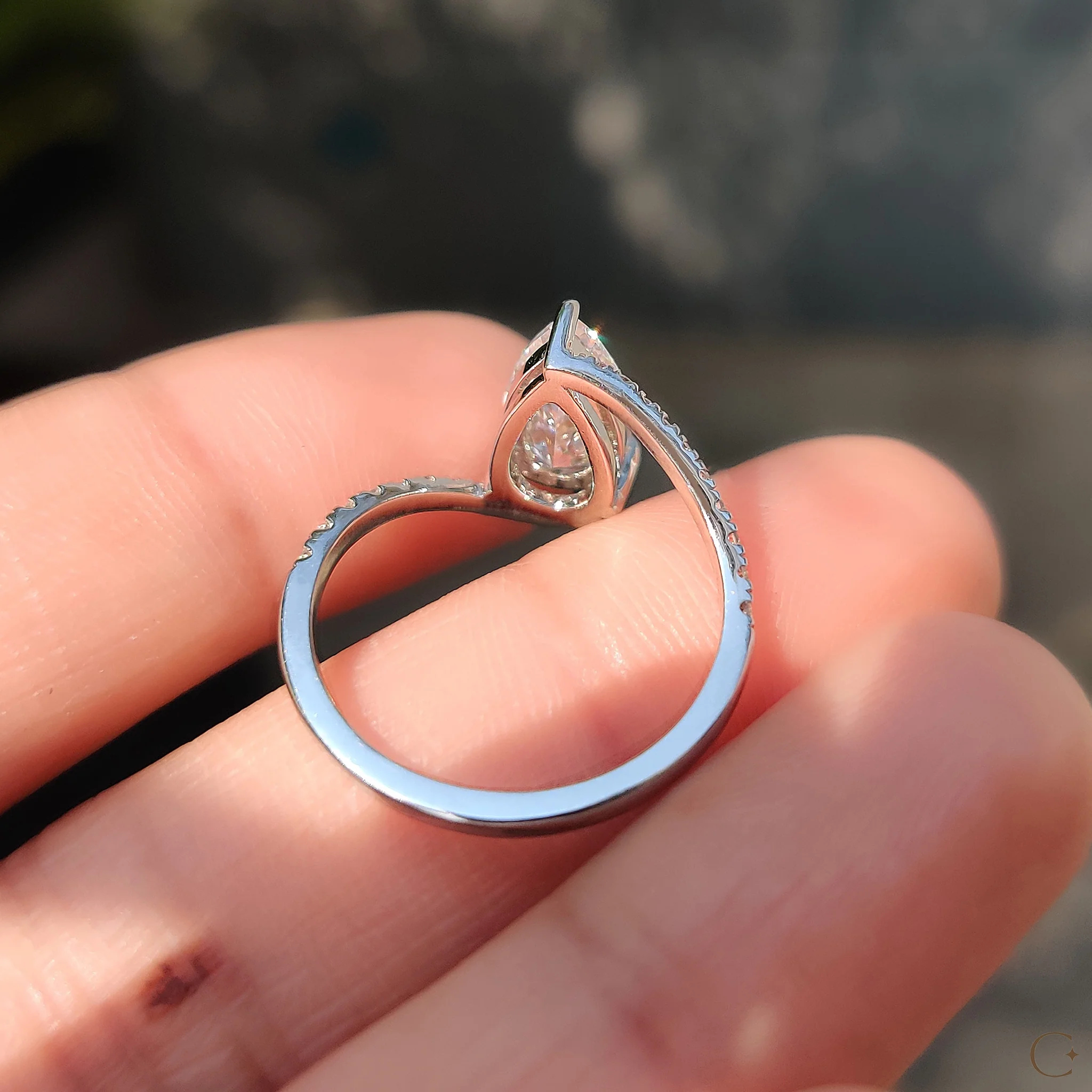 Pear Diamond Engagement Ring In Bypass Pave Setting - Image 8