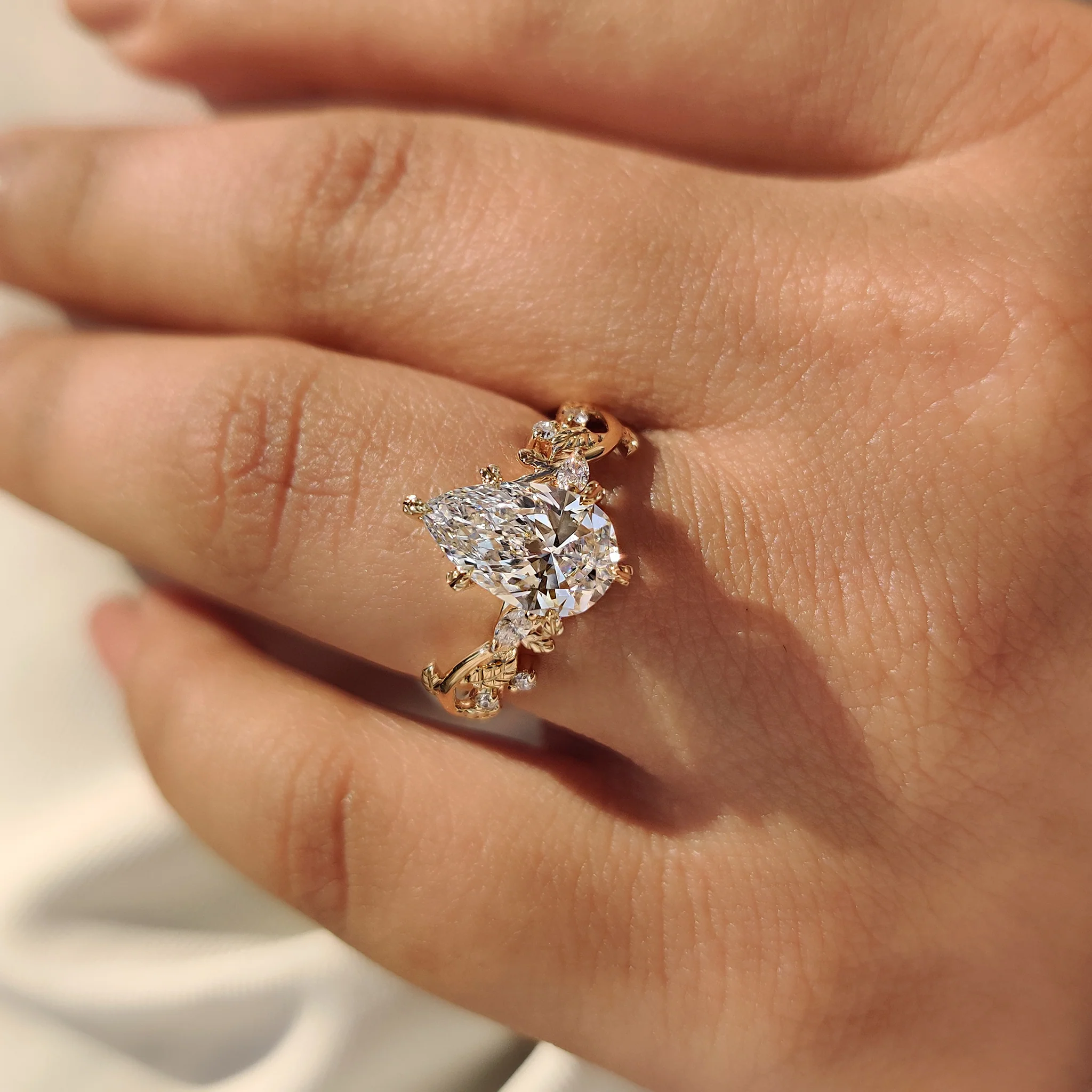 Pear Diamond Nature Inspired Engagement Ring in Filigree style - Image 9