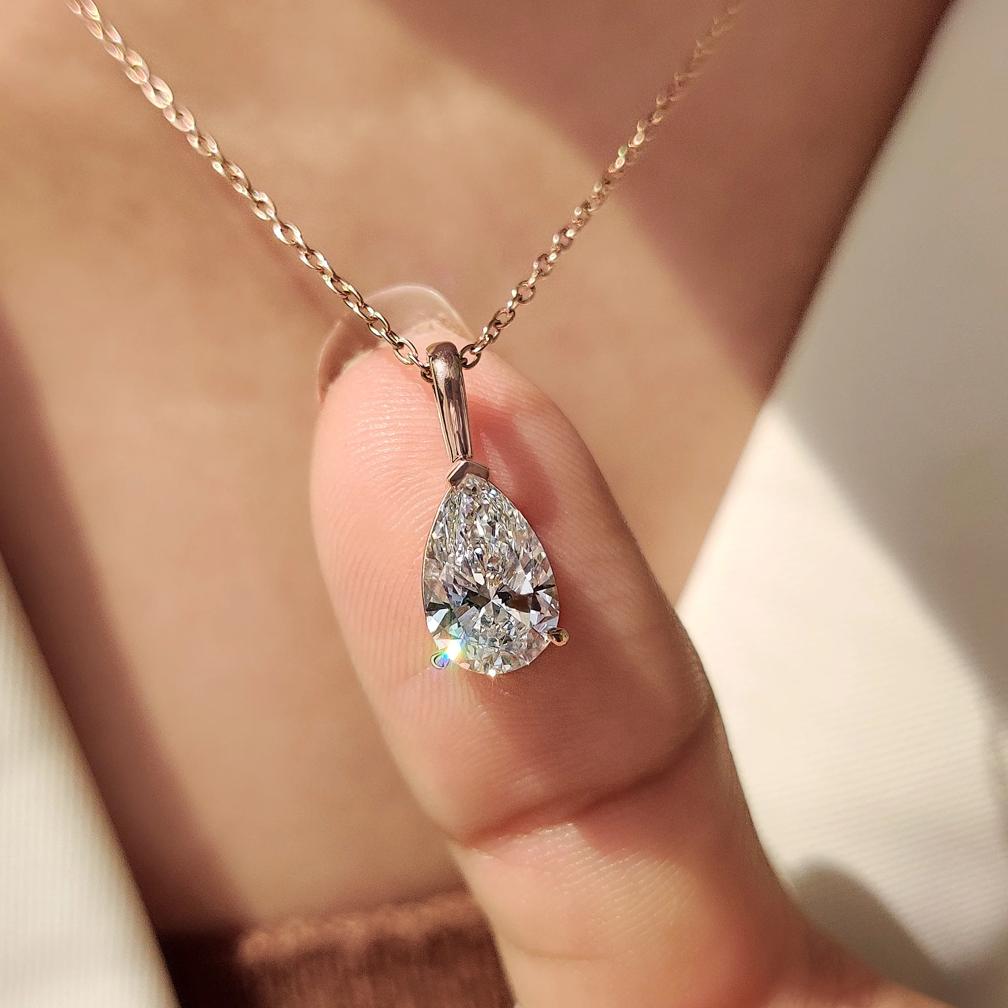 Pear Diamond Pendant In Solitaire Style - Image 2