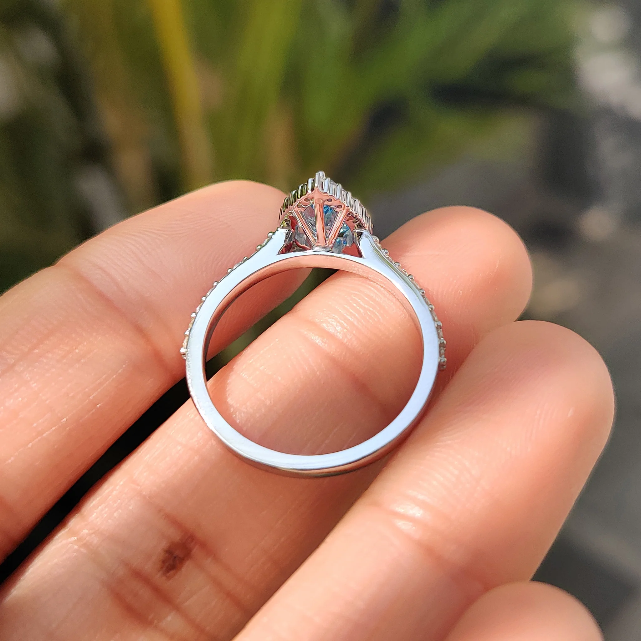 Cyan Blue Pear Diamond Ring In cathedral setting - Image 9