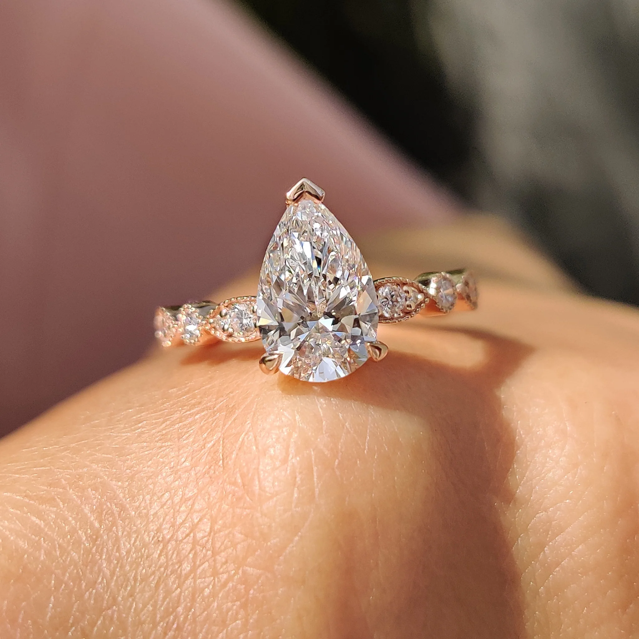 Pear Diamond Ring With Round Side Stone - Image 5