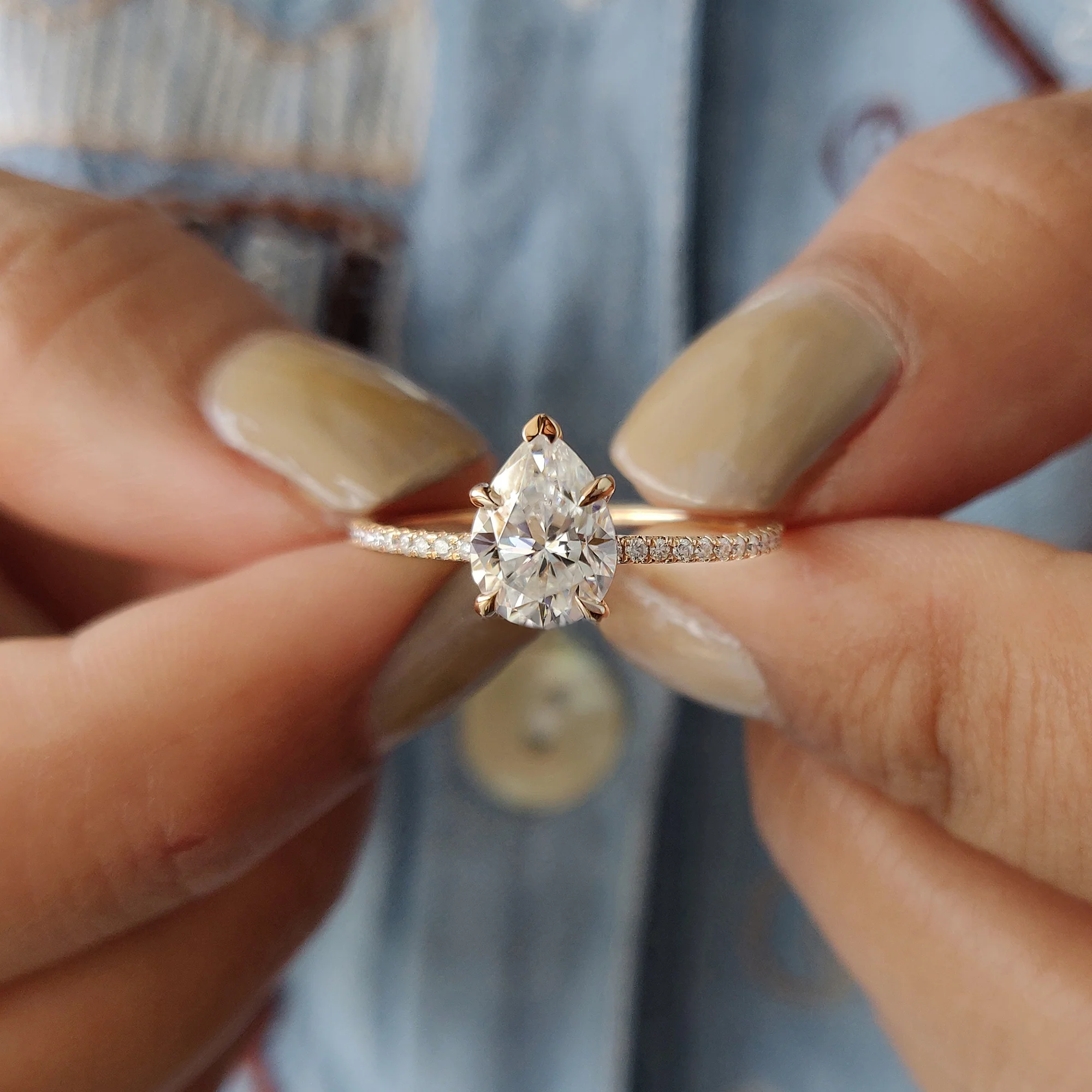 Pear Shaped Engagement Ring With Pave Setting - Image 2